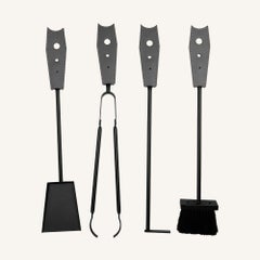 Modern Black Steel and Regenerated Leather Tools set ELISA - 65 cm