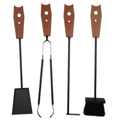 Modern Black Steel and Regenerated Leather Tools set ELISA - 65 cm