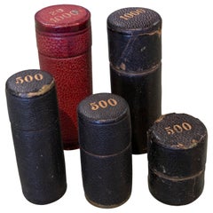 Set of Five 1875 French Leather & Metal Napoleon III Gold Coin Boxes