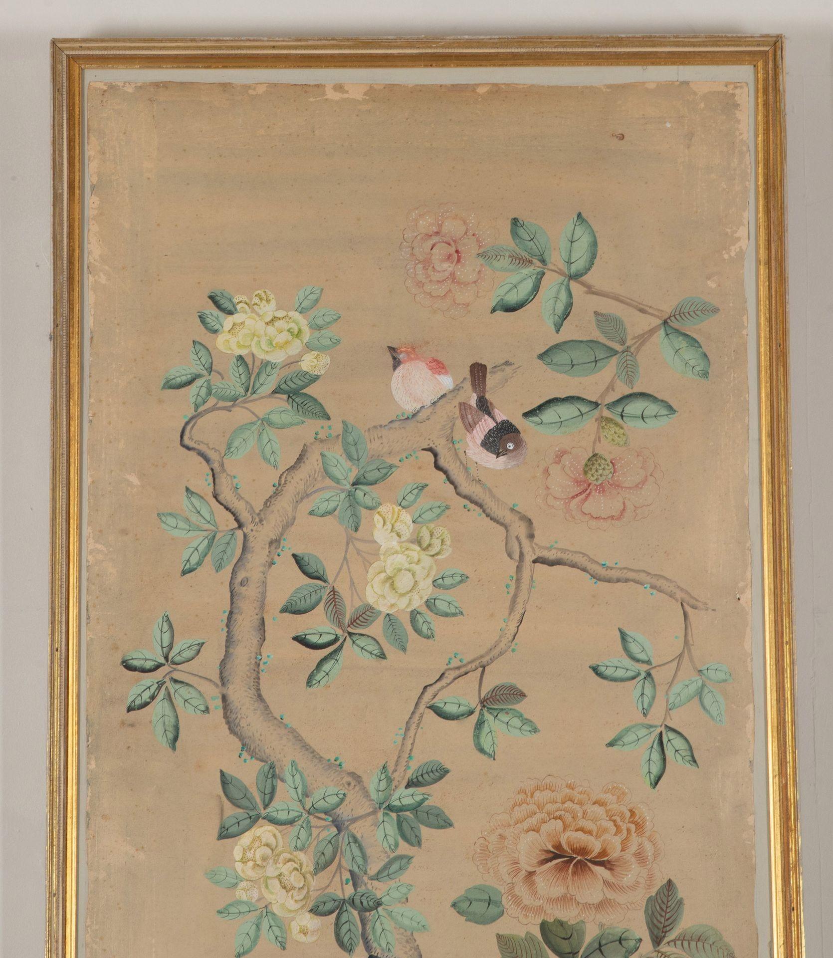 Stunning set of five 18th Century Chinoiserie style wallpaper panels. Set in early 20th Century Frames.