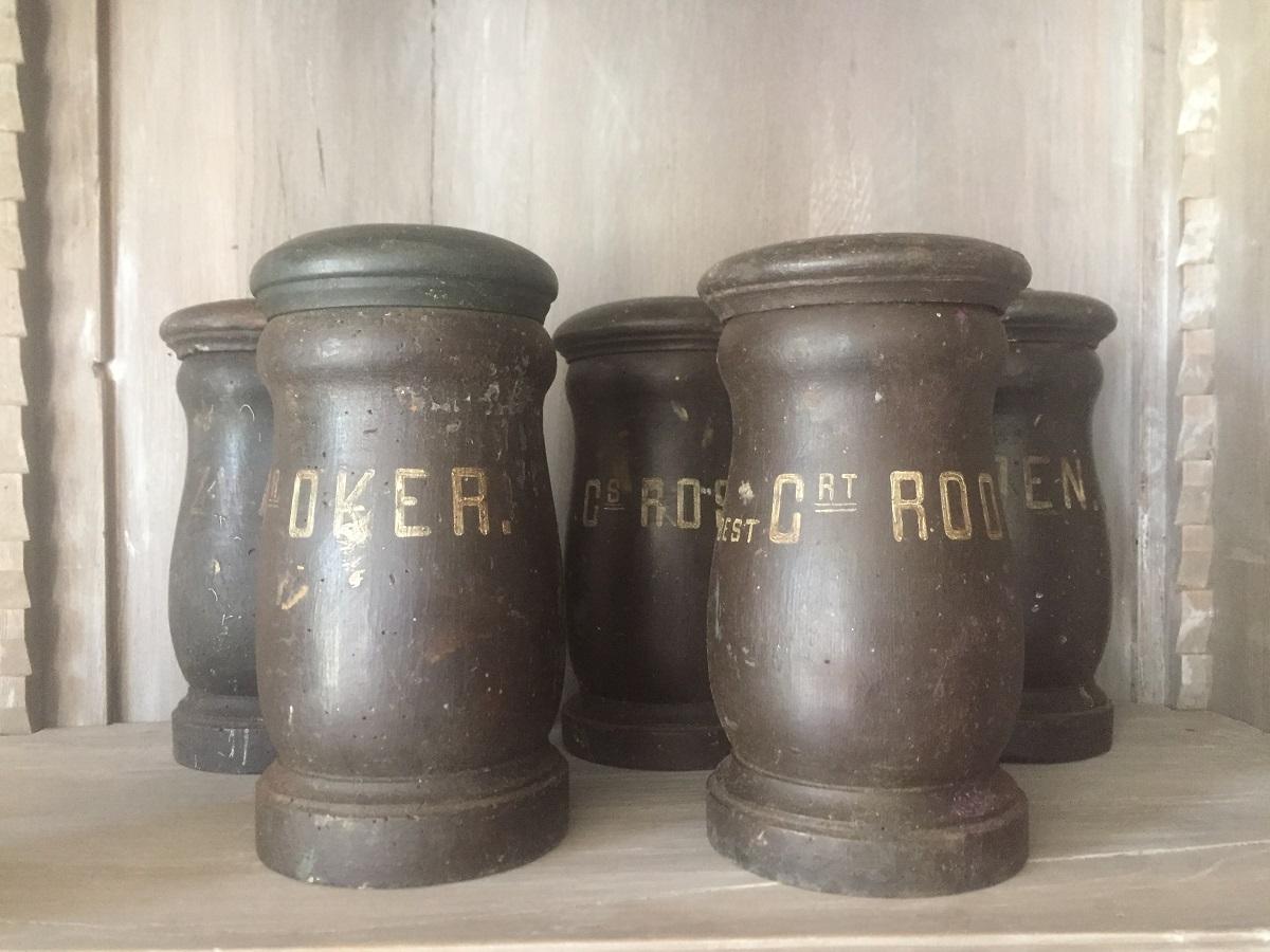 Set of Five 18th Century Wooden Pigment Jars For Sale 8