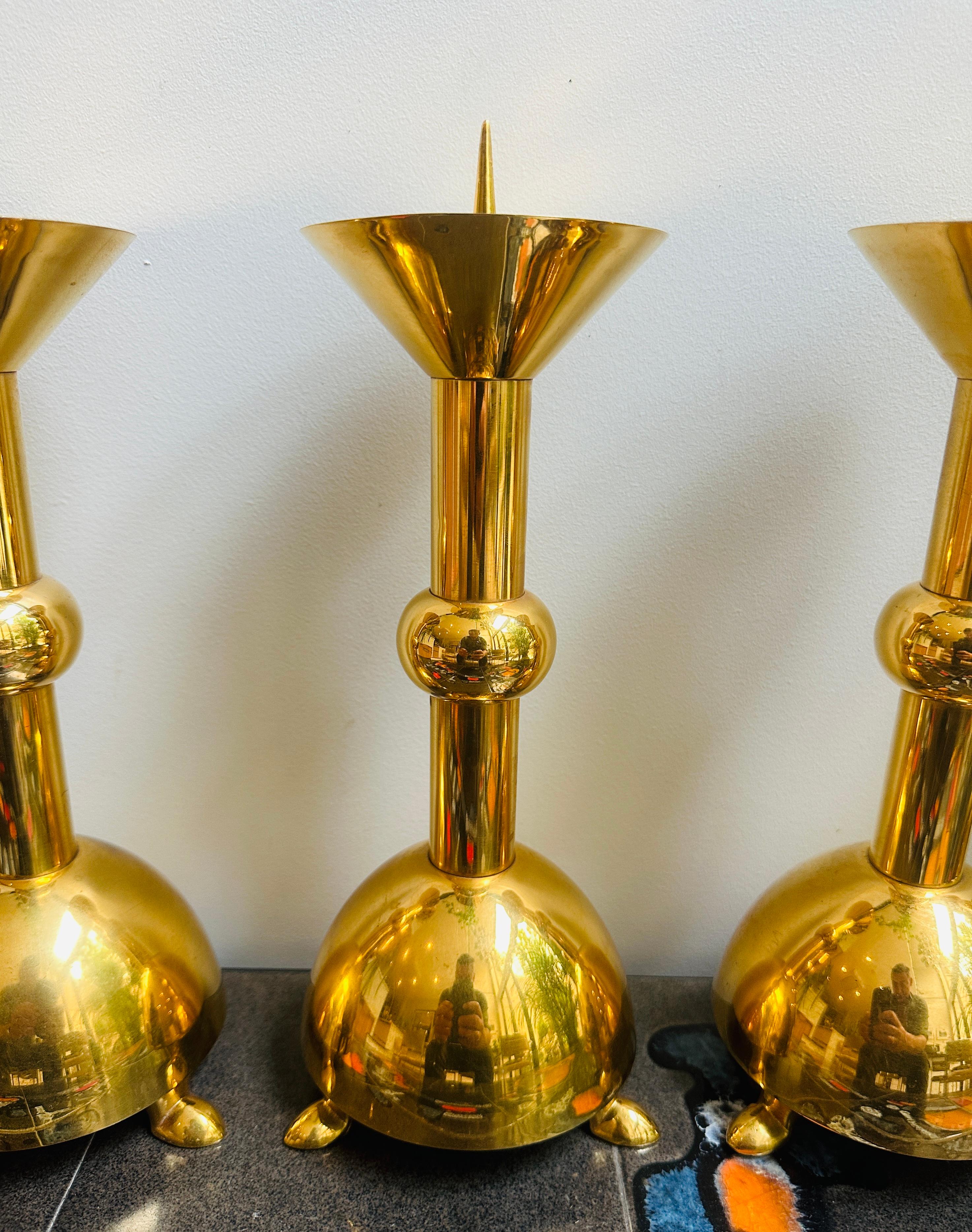 Set of Five 1950s German Brutalist Gold Chromed Metal Church Candleholders For Sale 5