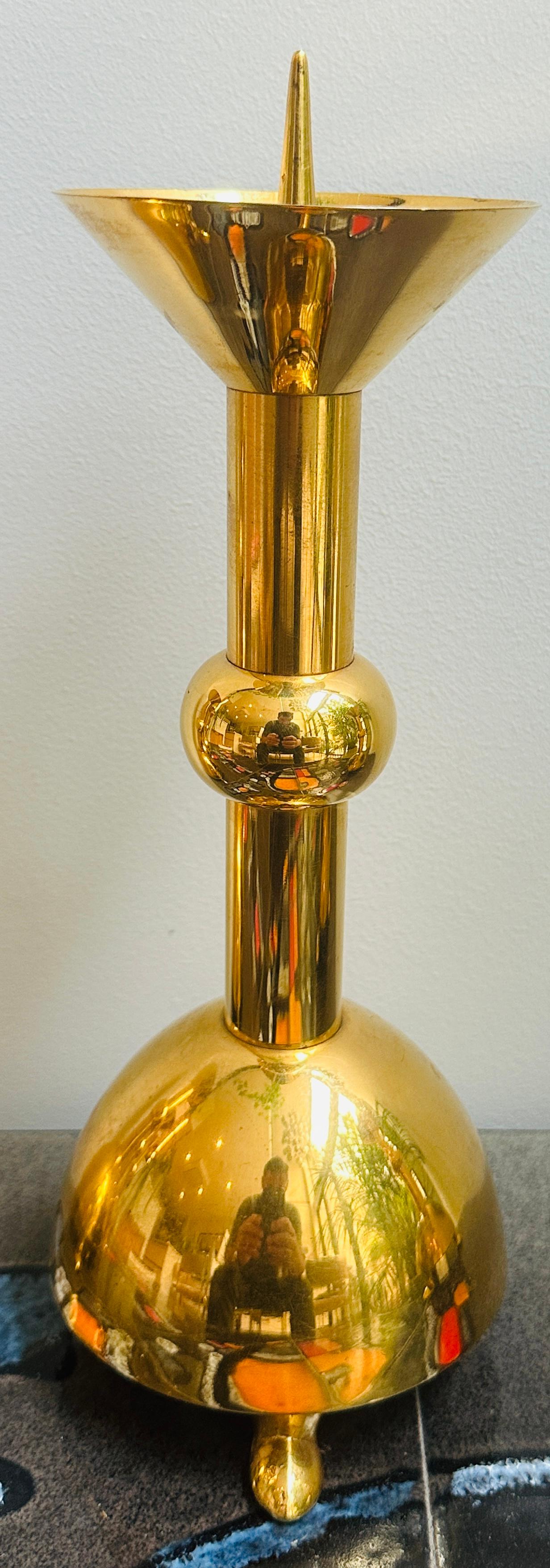 Set of Five 1950s German Brutalist Gold Chromed Metal Church Candleholders For Sale 6