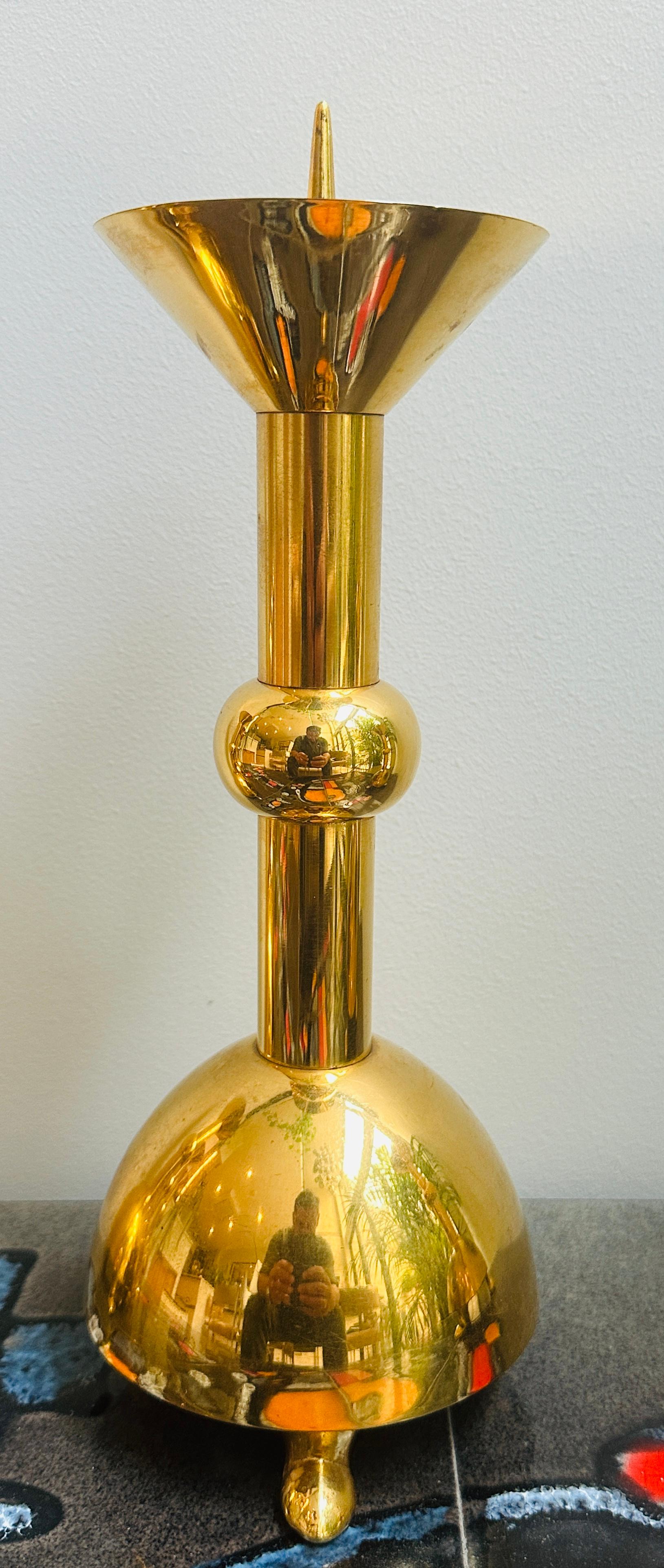 Set of Five 1950s German Brutalist Gold Chromed Metal Church Candleholders For Sale 7