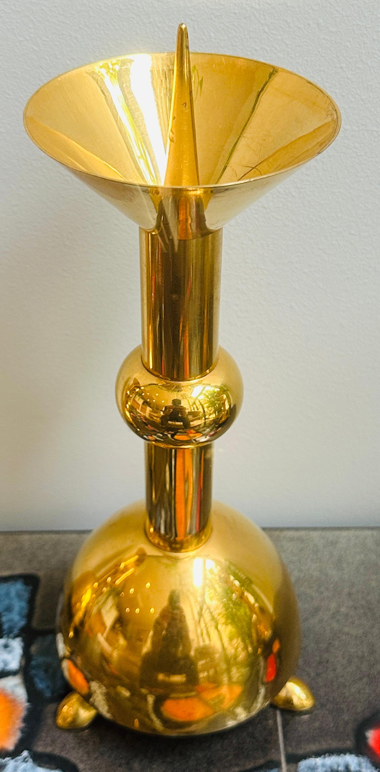 Set of Five 1950s German Brutalist Gold Chromed Metal Church Candleholders For Sale 8