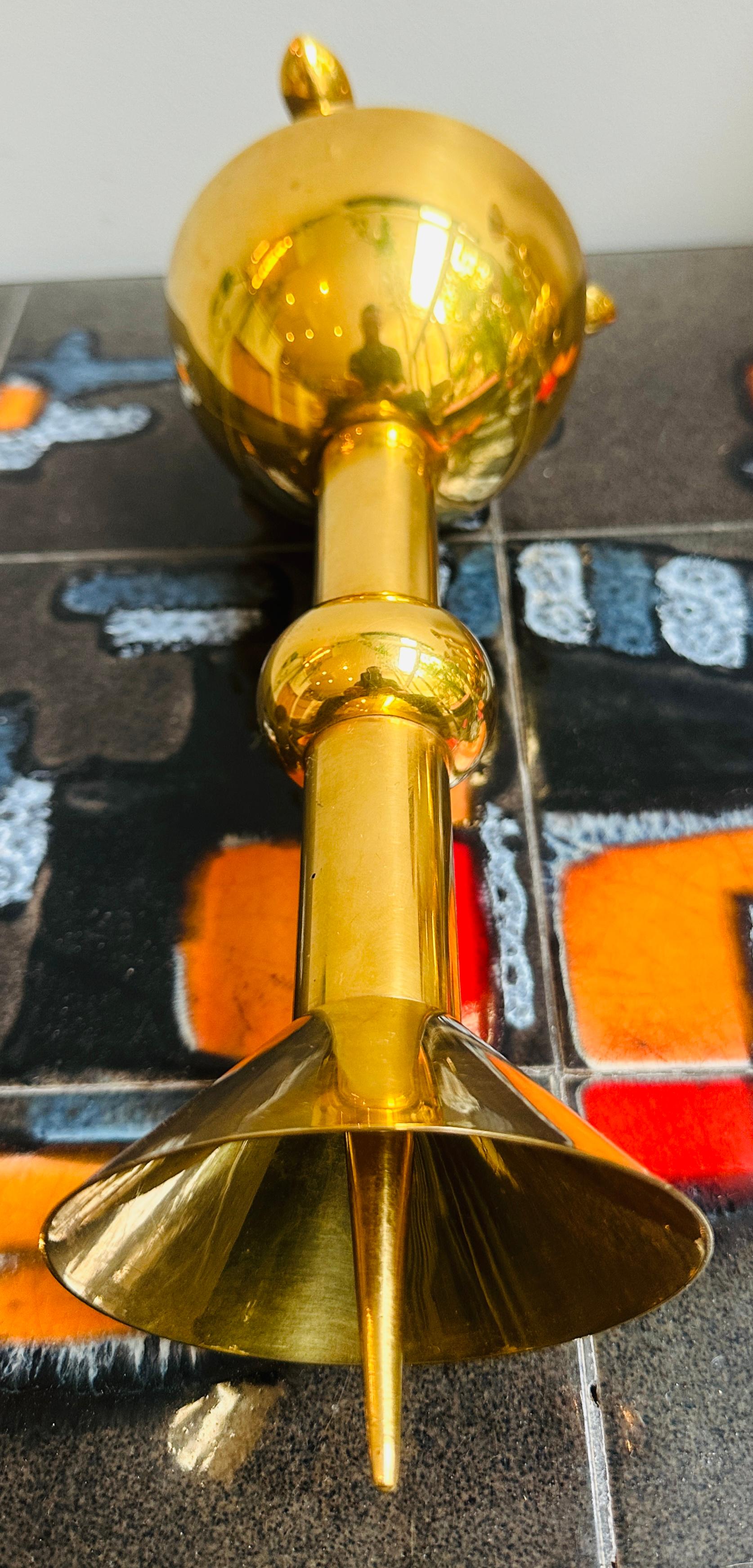 Set of Five 1950s German Brutalist Gold Chromed Metal Church Candleholders For Sale 10