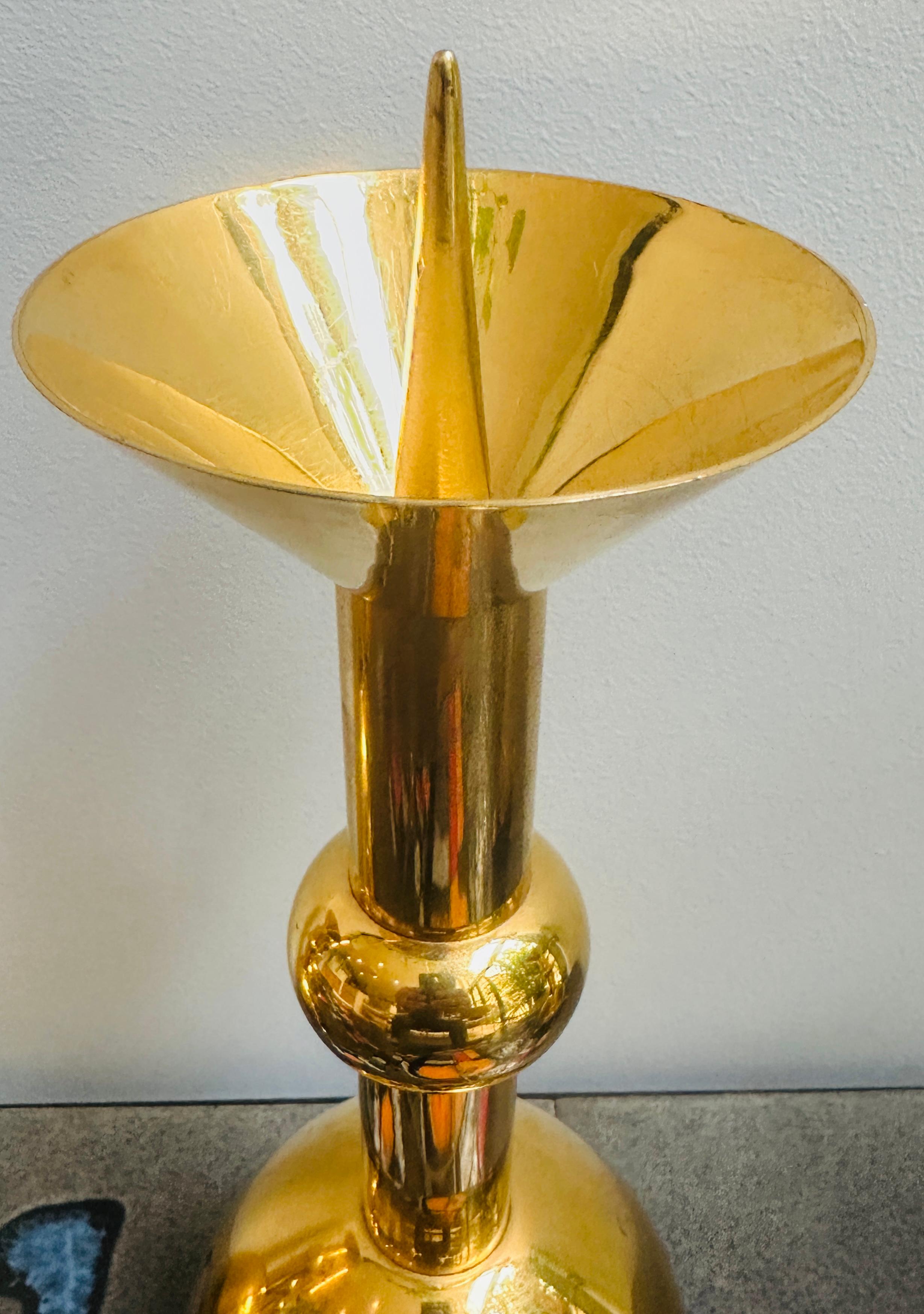 Set of Five 1950s German Brutalist Gold Chromed Metal Church Candleholders For Sale 14