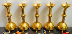 Set of Five 1950s German Brutalist Gold Chromed Metal Church Candleholders
