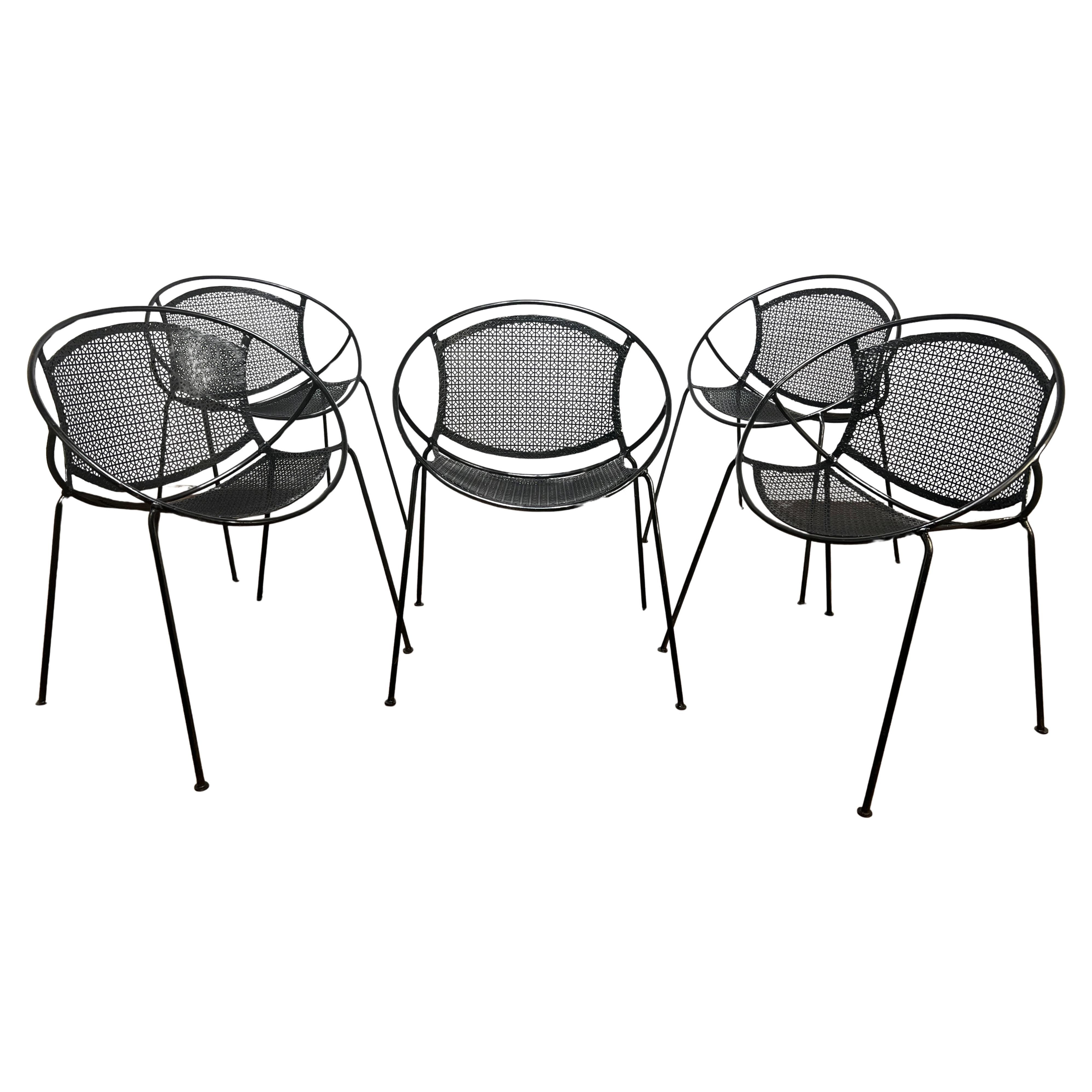 Set of Five 1950s "Hoop" Chairs in the Manner of Salterini For Sale