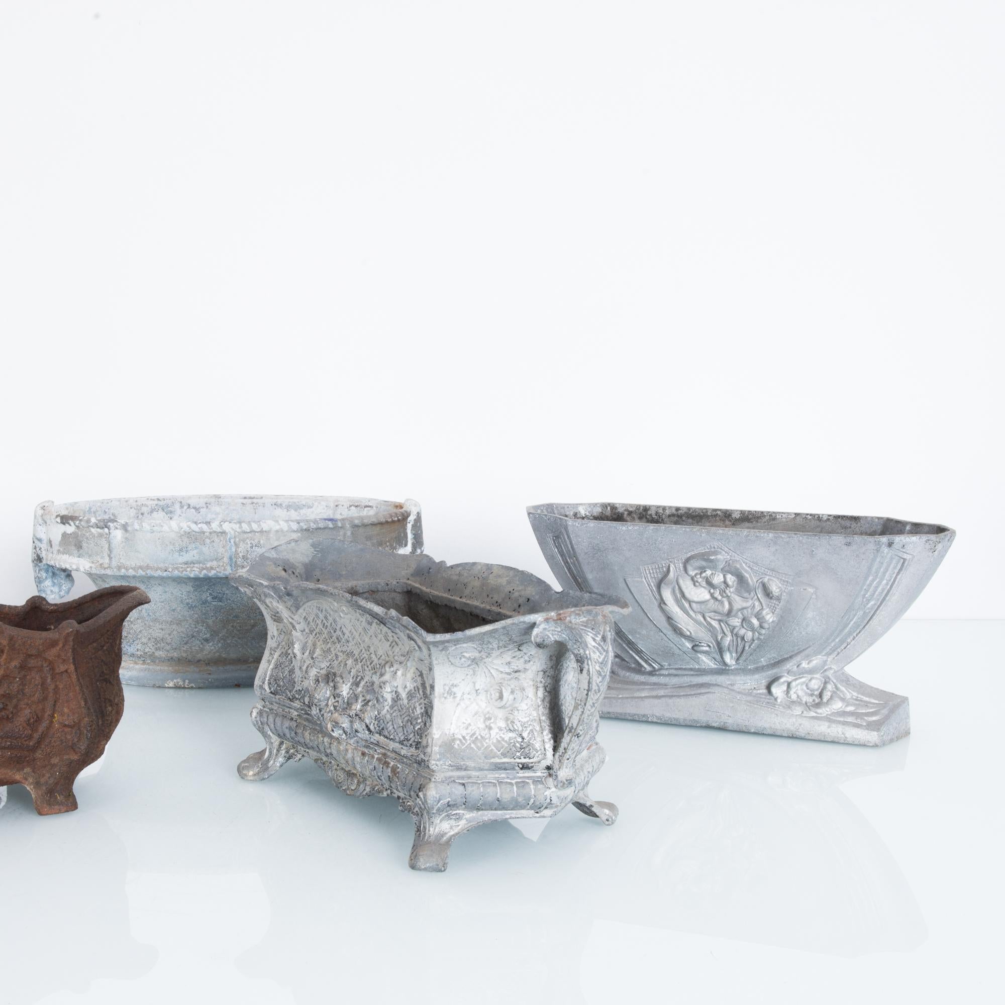 French Provincial Set of Five 1950s Small French Cast Iron Planters