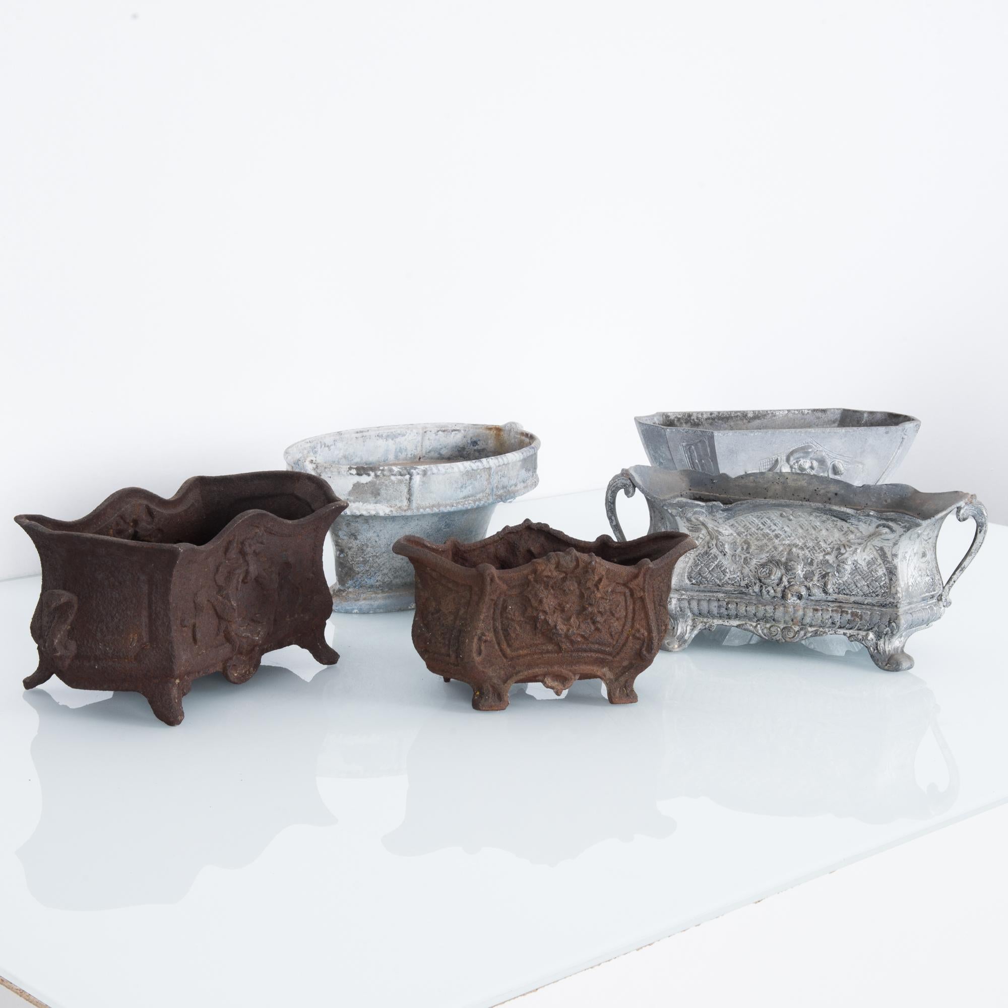 Mid-20th Century Set of Five 1950s Small French Cast Iron Planters