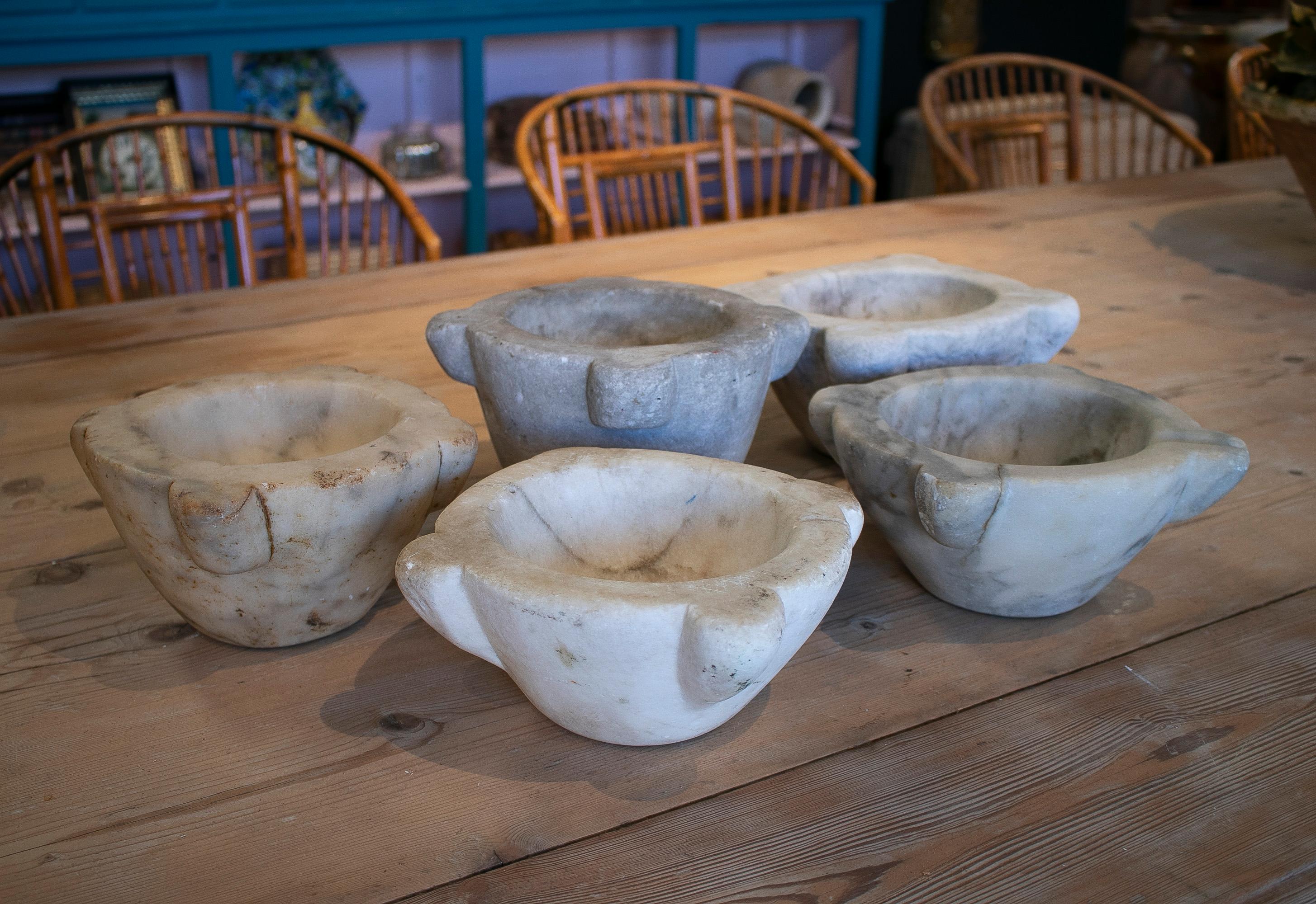 Set of Five 1950s Spanish Hand Carved Marble Kitchen Mortars For Sale 3