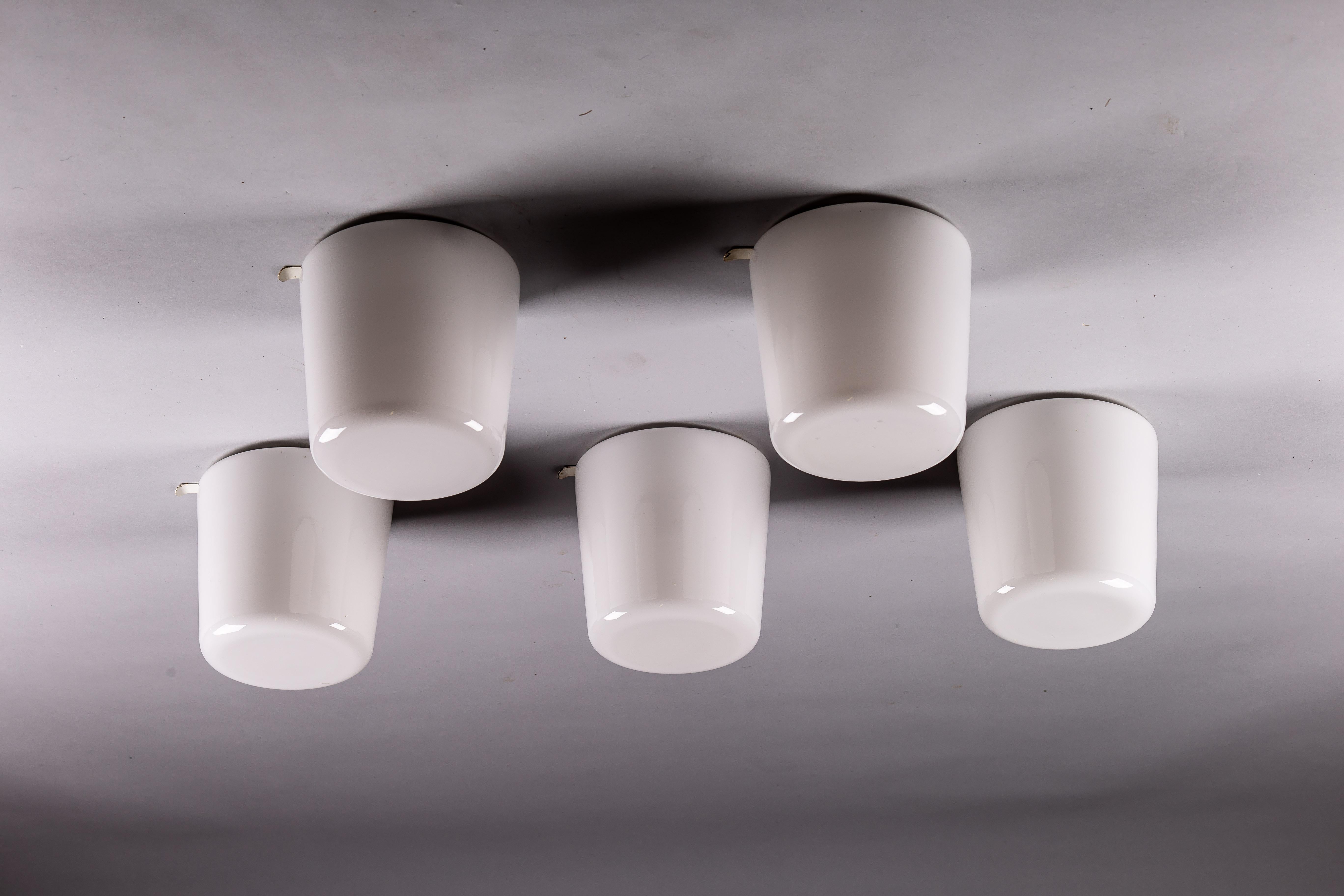 Mid-Century Modern Set of five 1960's opaline glass flush mounts from Itsu, Finland