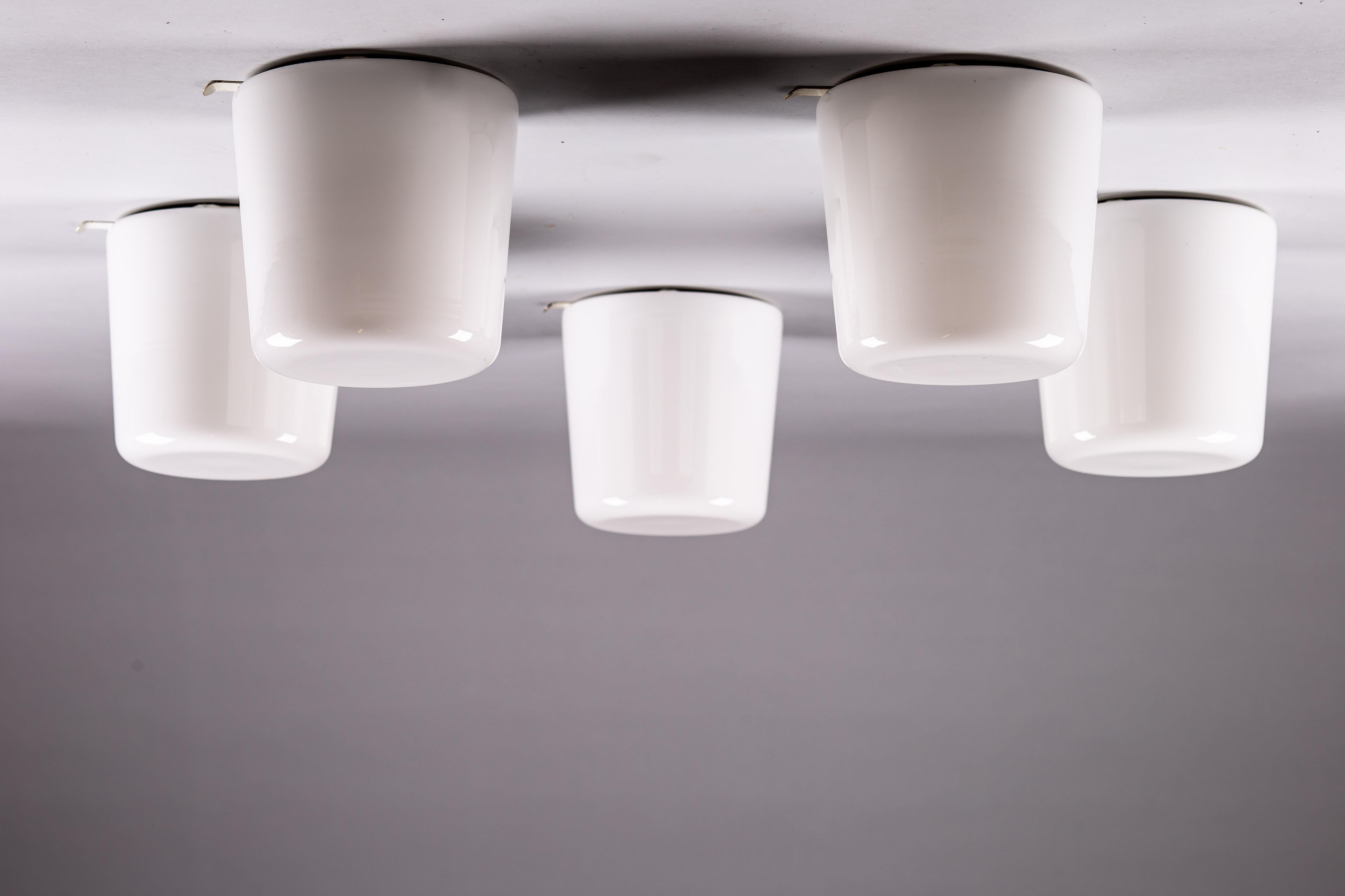 Finnish Set of five 1960's opaline glass flush mounts from Itsu, Finland