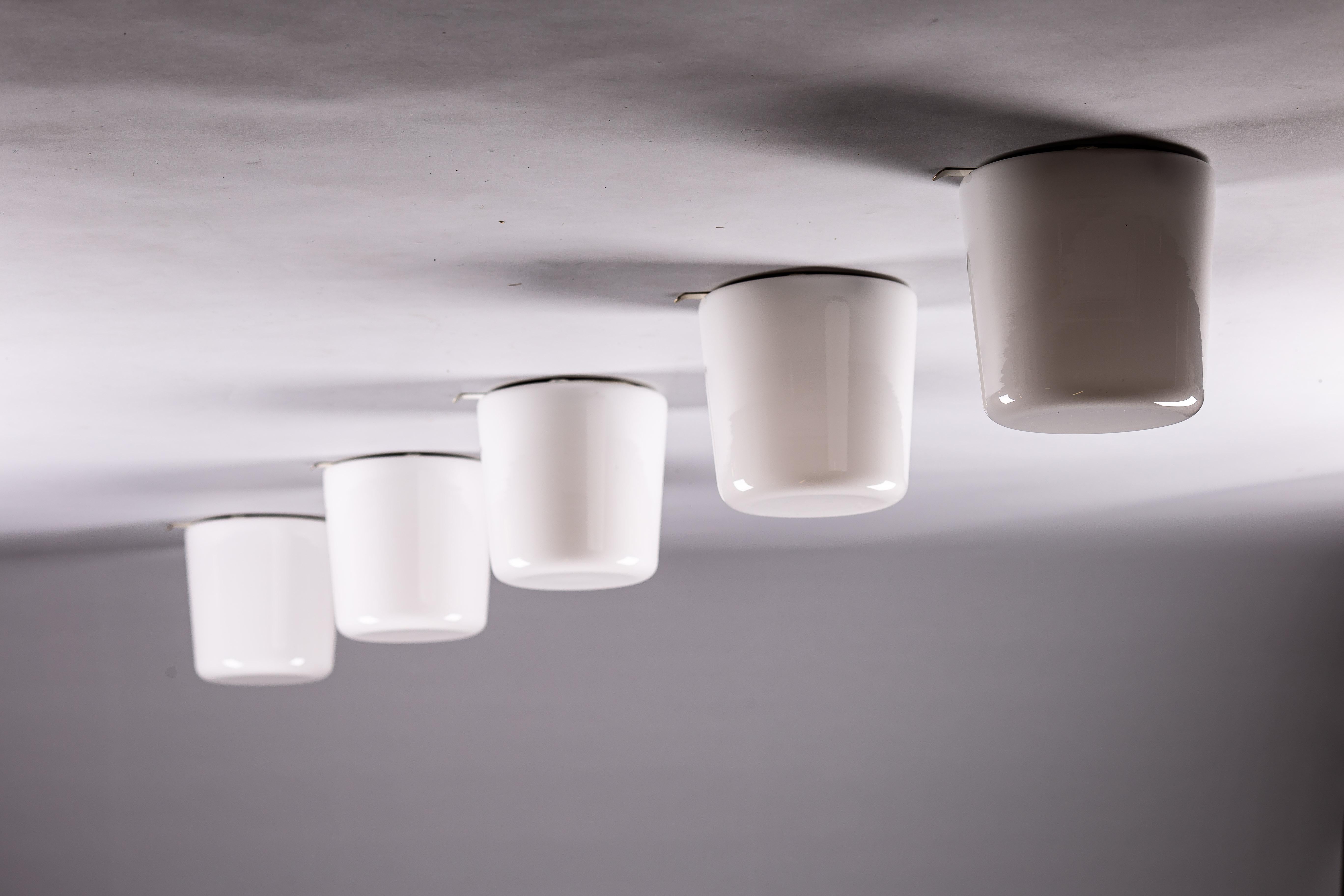 20th Century Set of five 1960's opaline glass flush mounts from Itsu, Finland