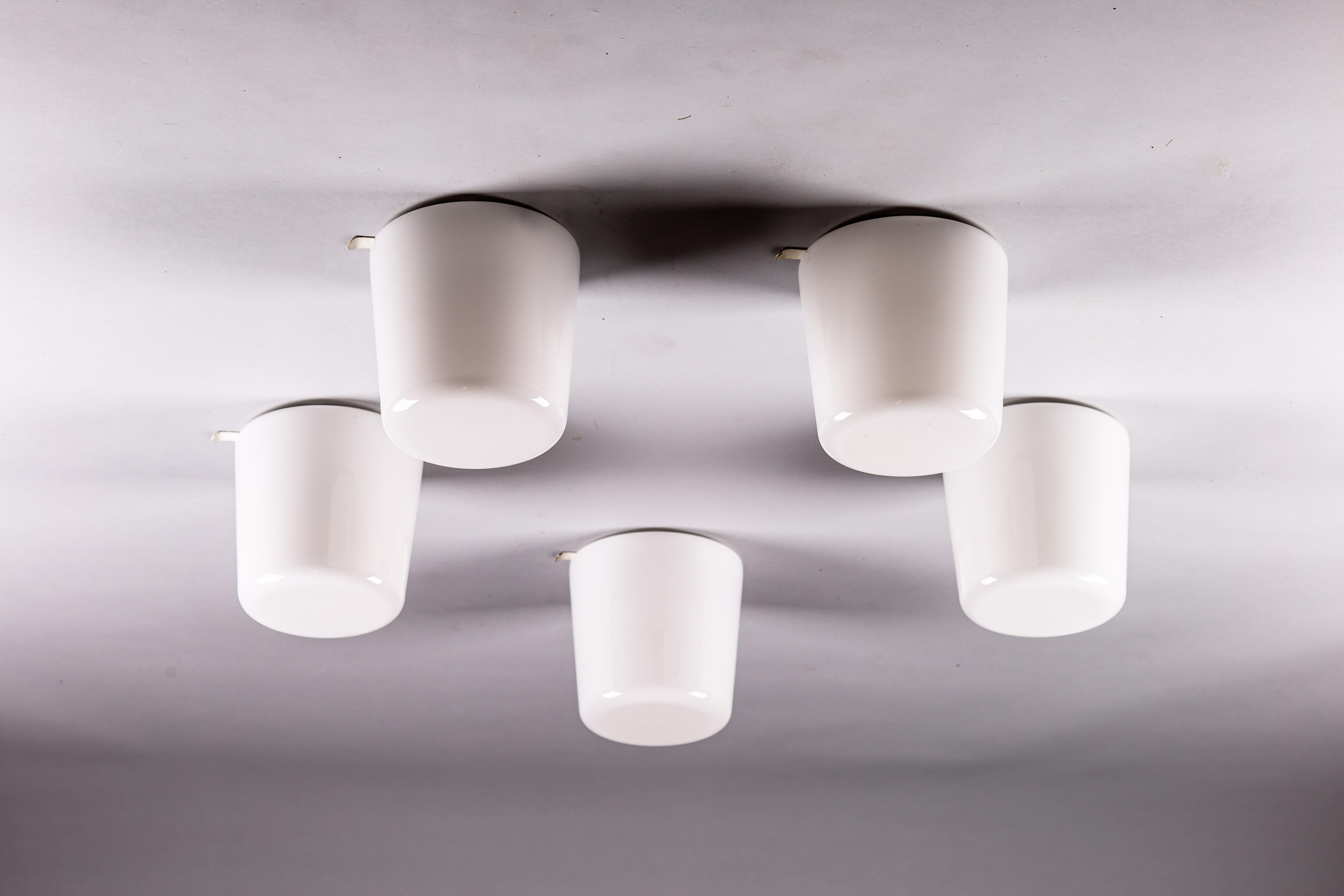 Set of five 1960's opaline glass flush mounts from Itsu, Finland 1
