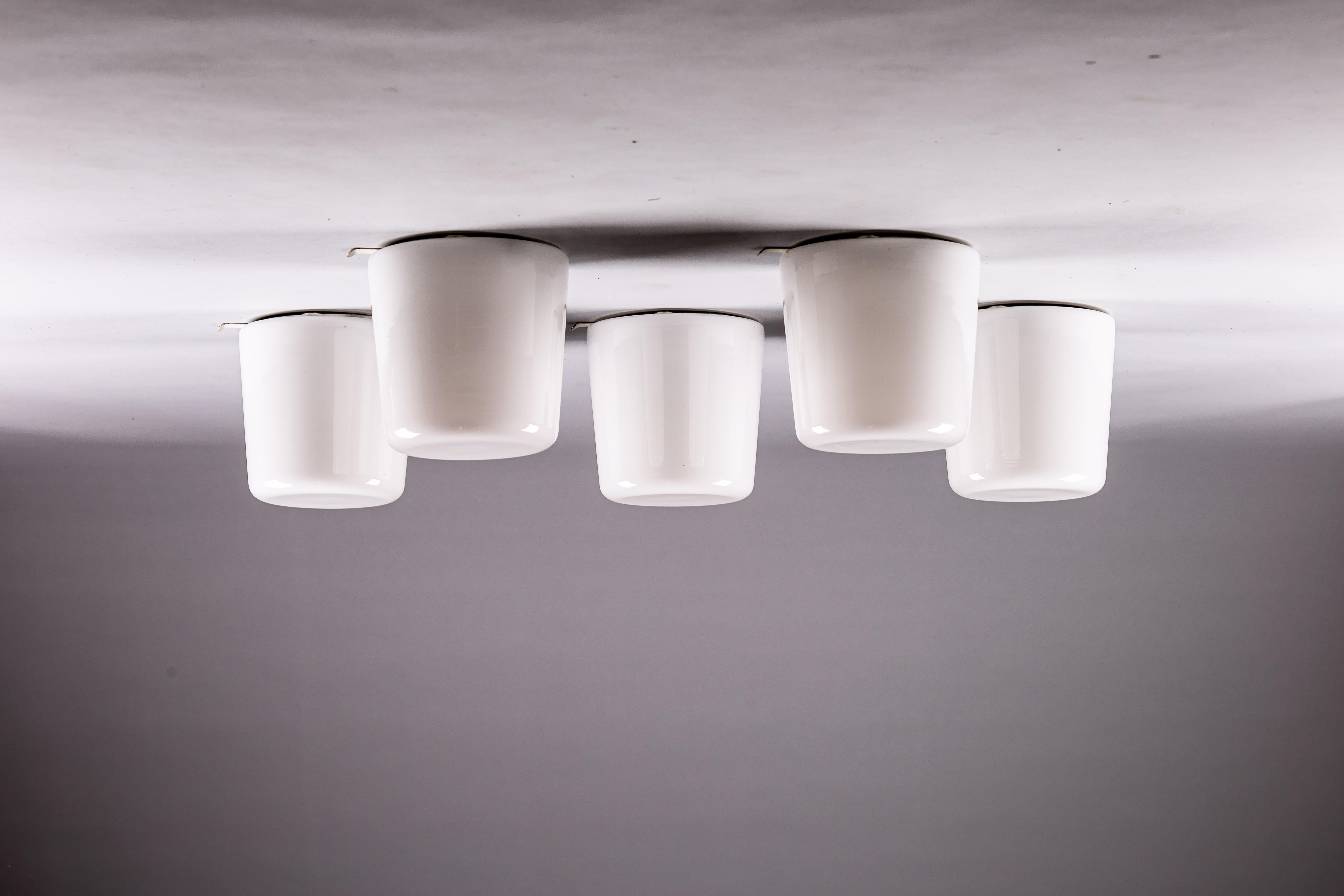 Set of five 1960's opaline glass flush mounts from Itsu, Finland 2