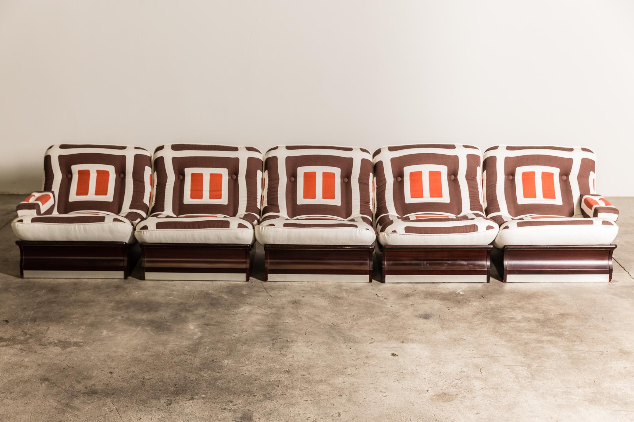 20th Century Set of Five, 1970s Italian Lounge Chairs