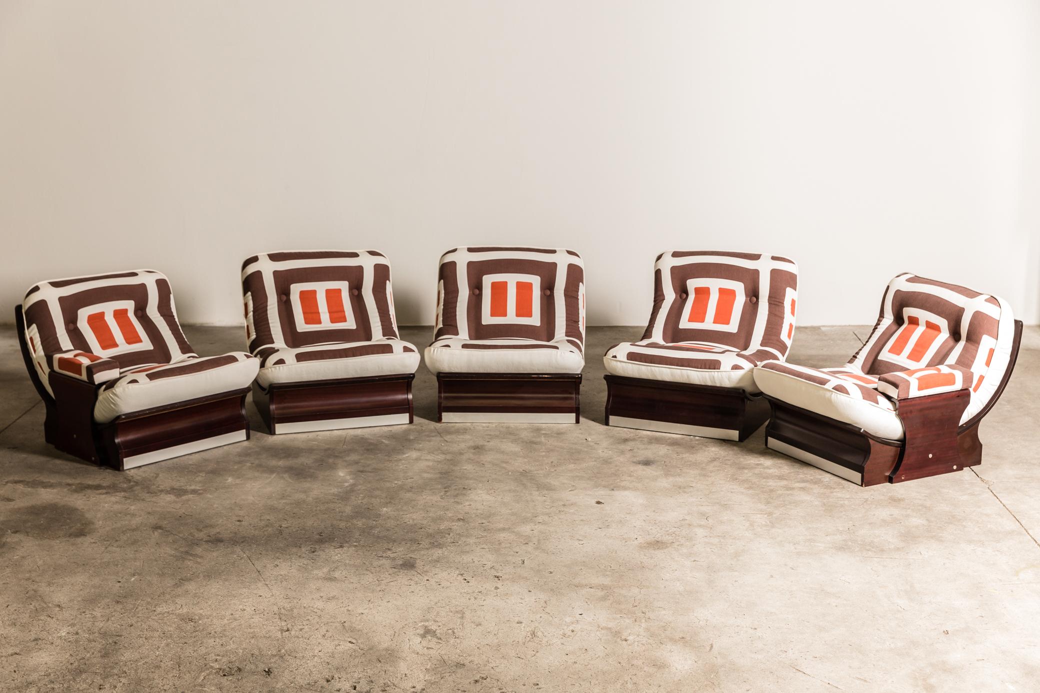 Set of Five, 1970s Italian Lounge Chairs 1
