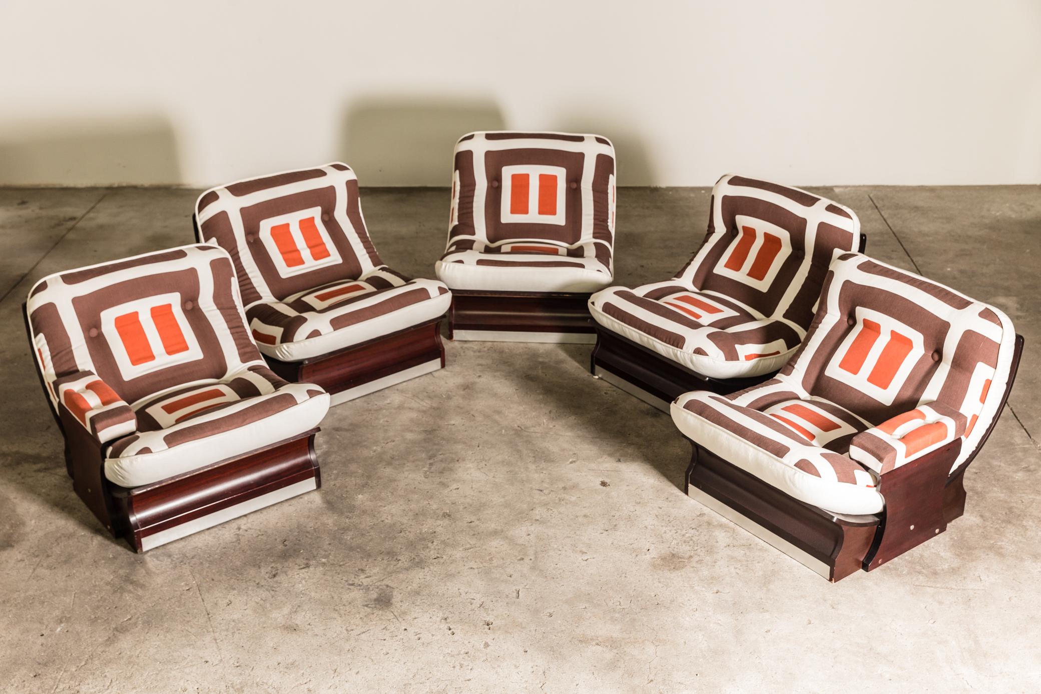 Set of Five, 1970s Italian Lounge Chairs 3