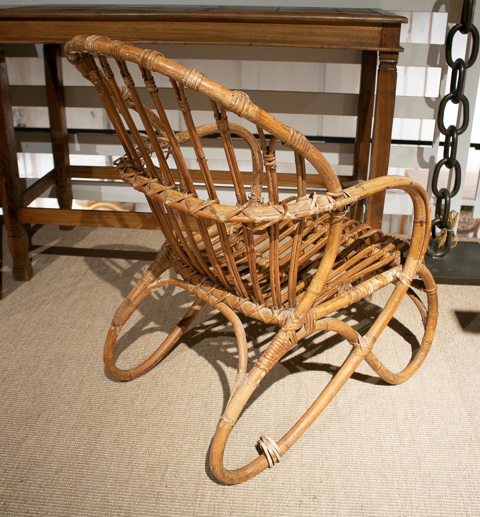 Set of Five 1970s Spanish Woven Wicker & Bamboo Armchairs For Sale 3