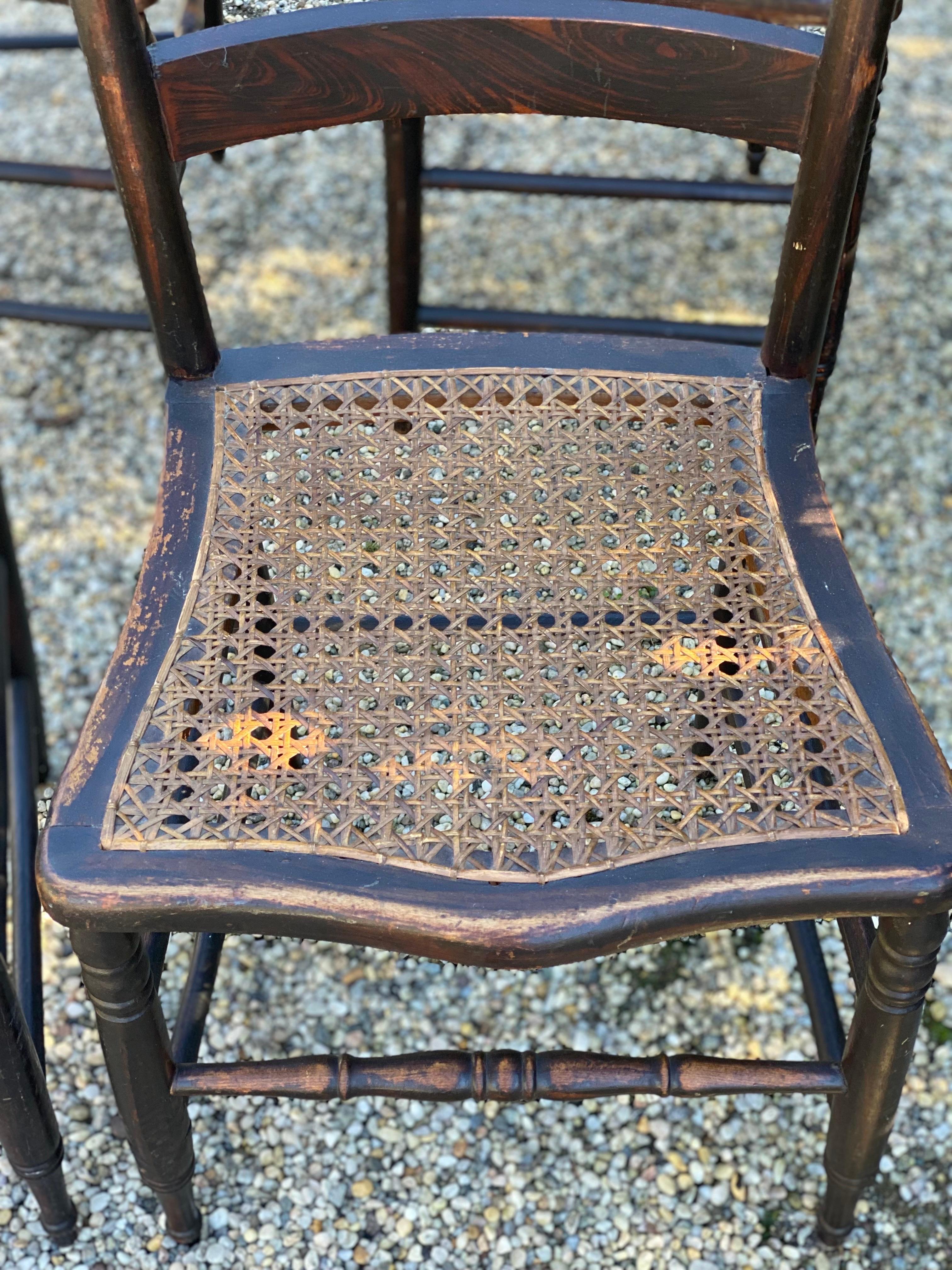 Set of Five 19th Century American Caned Faux Bois Rosewood Dining Chairs For Sale 8