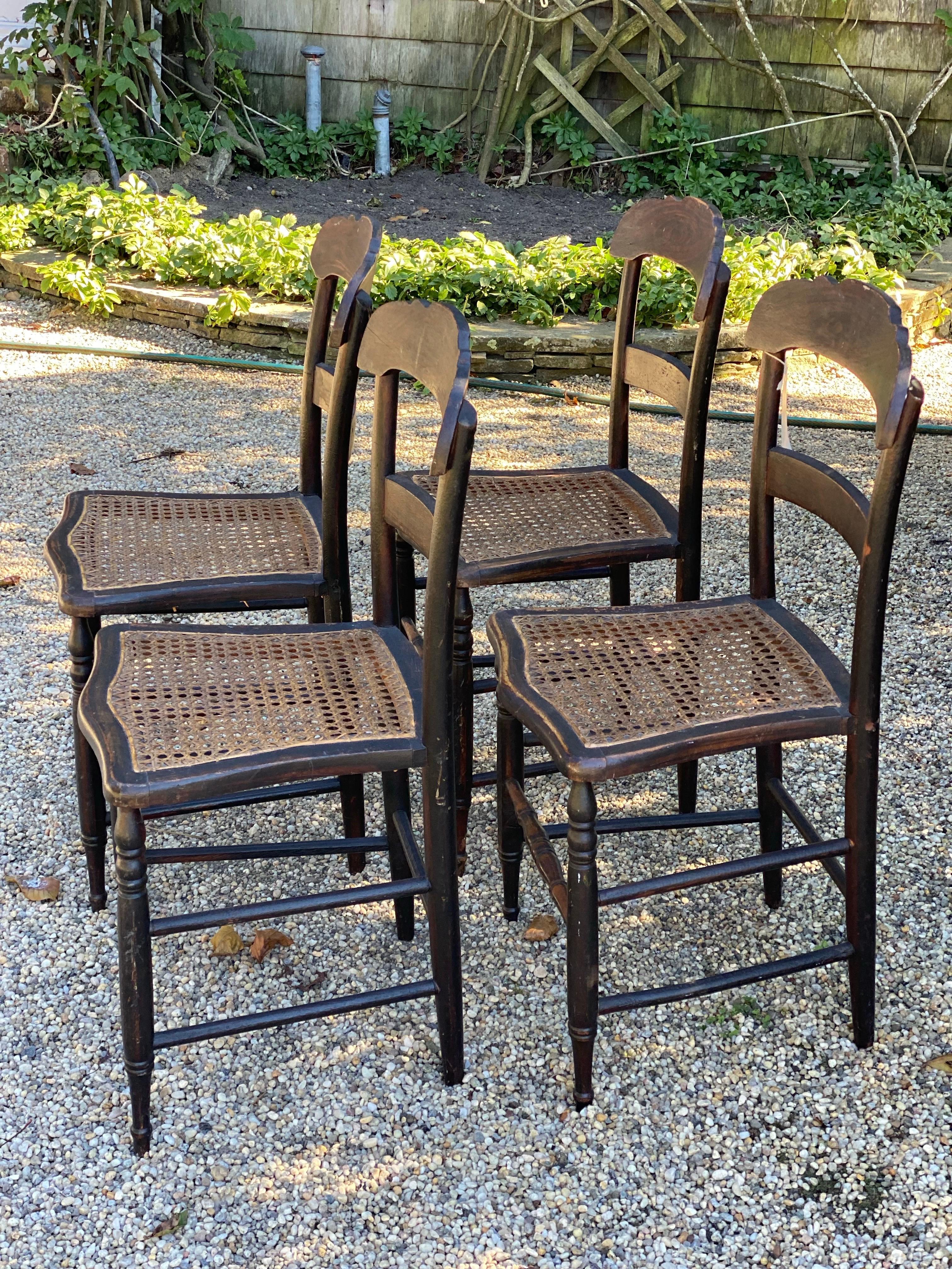 Set of Five 19th Century American Caned Faux Bois Rosewood Dining Chairs For Sale 15