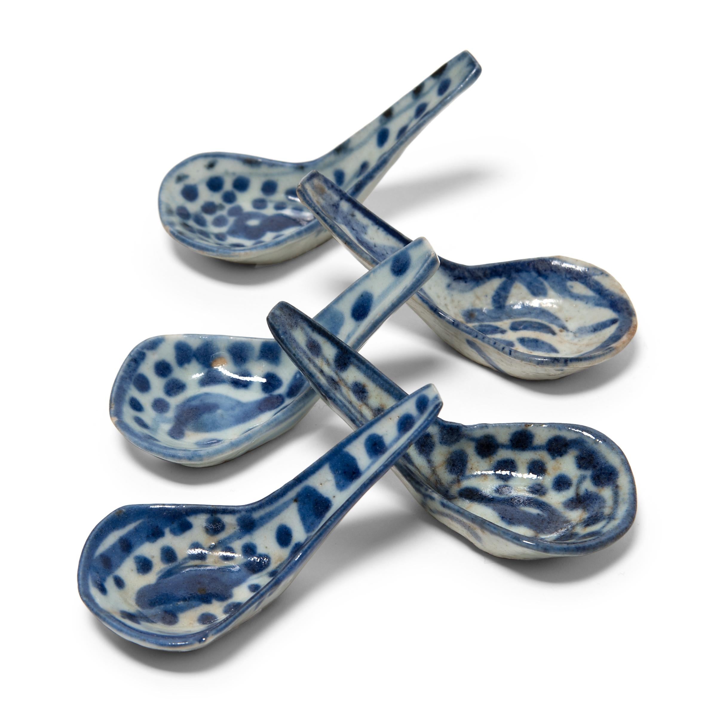 Qing Set of Five 19th Century Chinese Blue and White Spoons