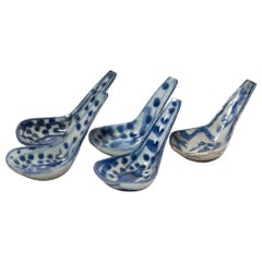 Set of Five 19th Century Chinese Blue and White Spoons