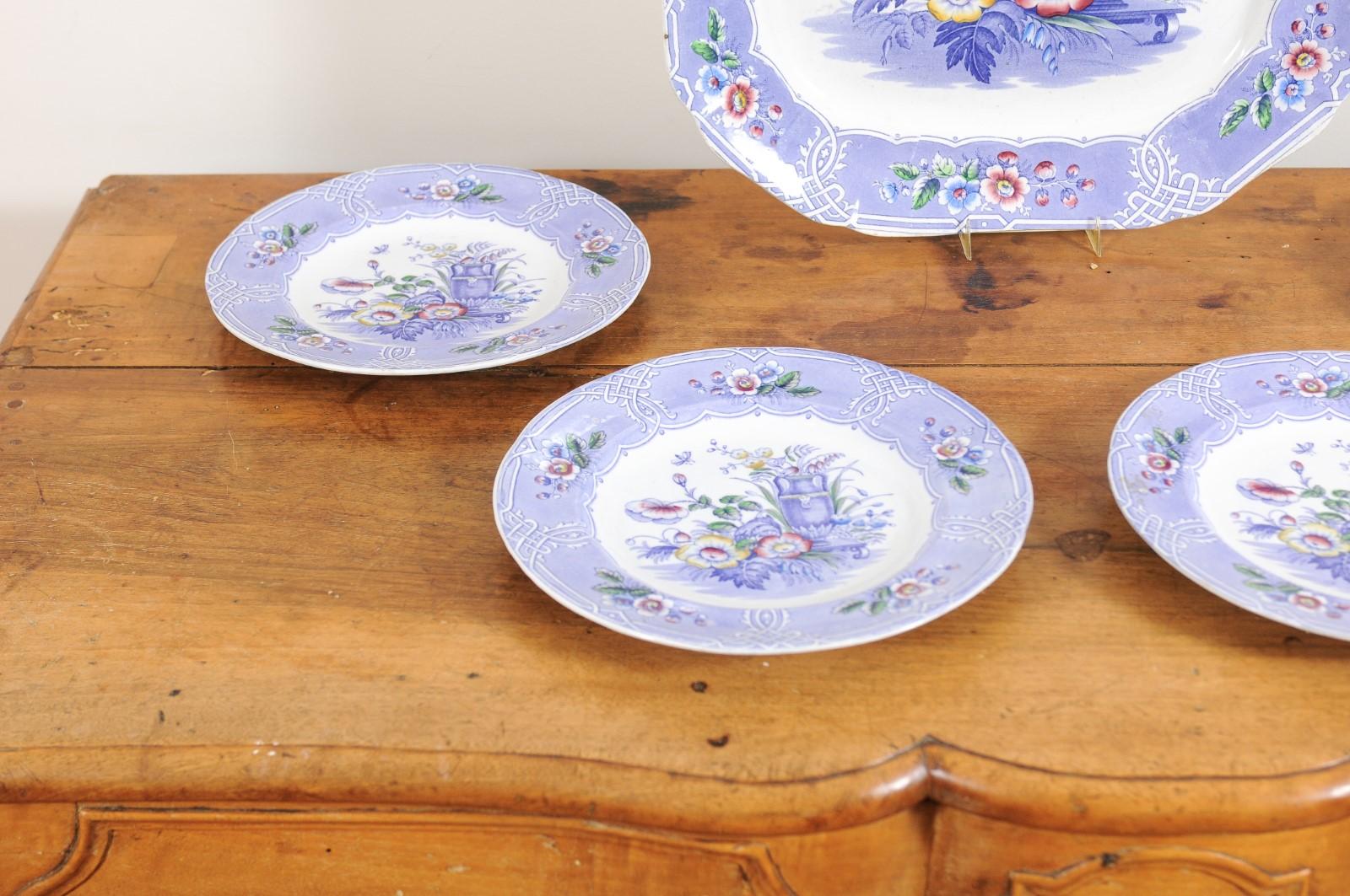 Set of Five 19th Century English Rare Floral Pattern Ironstone Dishes For Sale 1