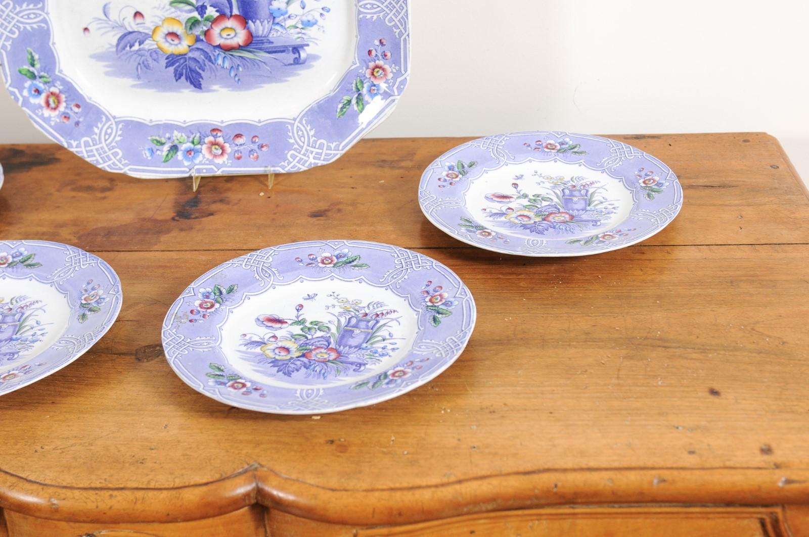 Set of Five 19th Century English Rare Floral Pattern Ironstone Dishes For Sale 2