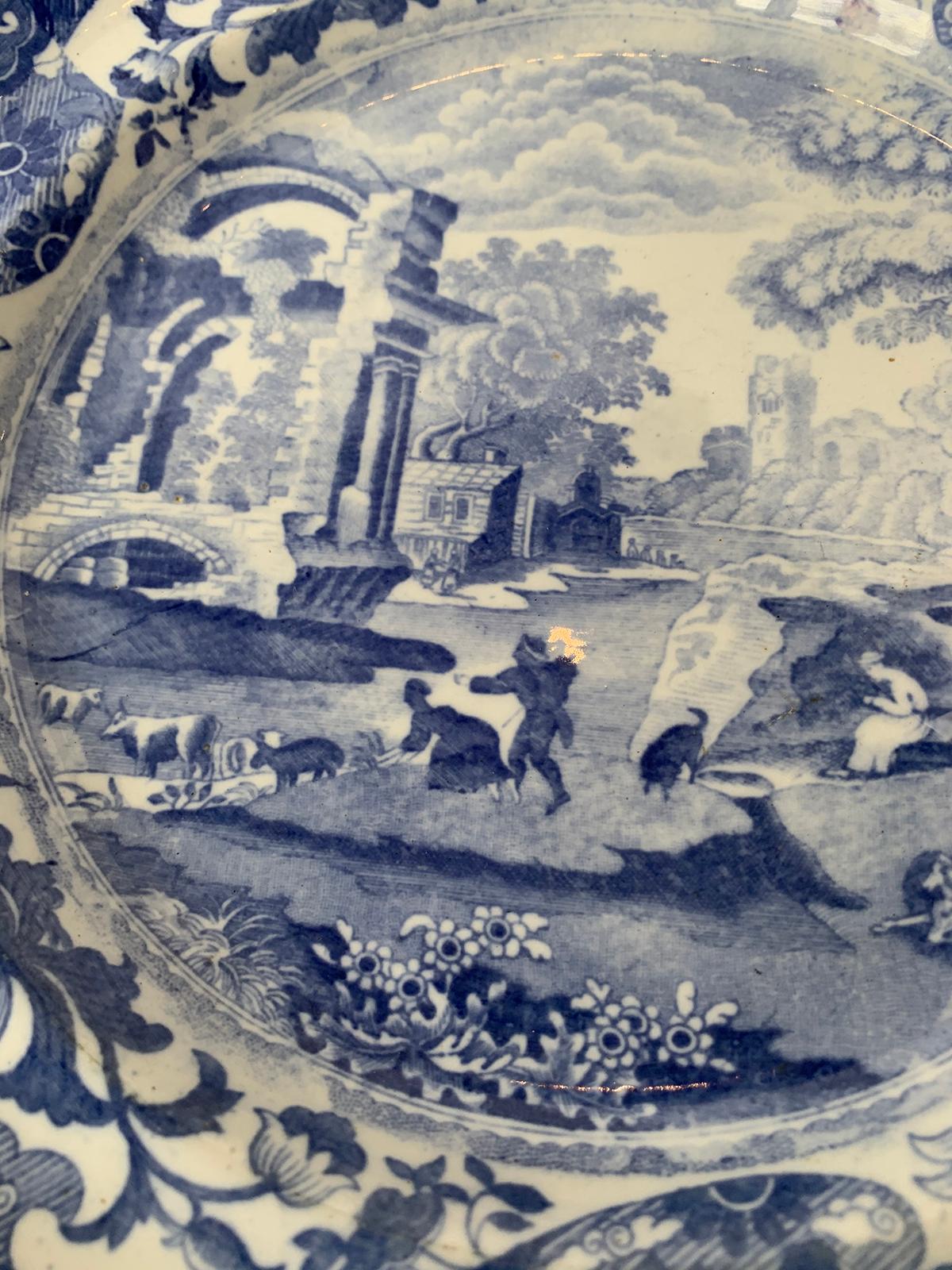 Set of Five 19th Century English Blue and White Copeland Spode Porcelain Plates For Sale 11