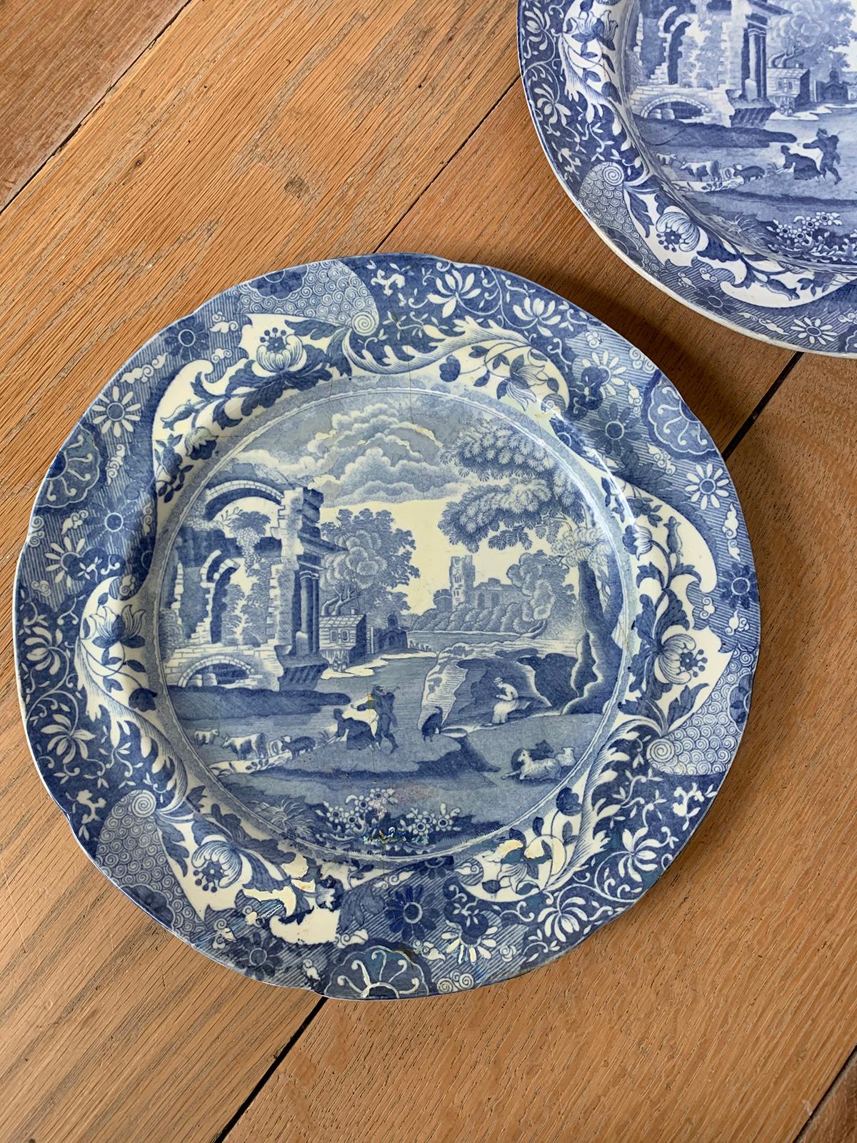 Set of Five 19th Century English Blue and White Copeland Spode Porcelain Plates For Sale 6