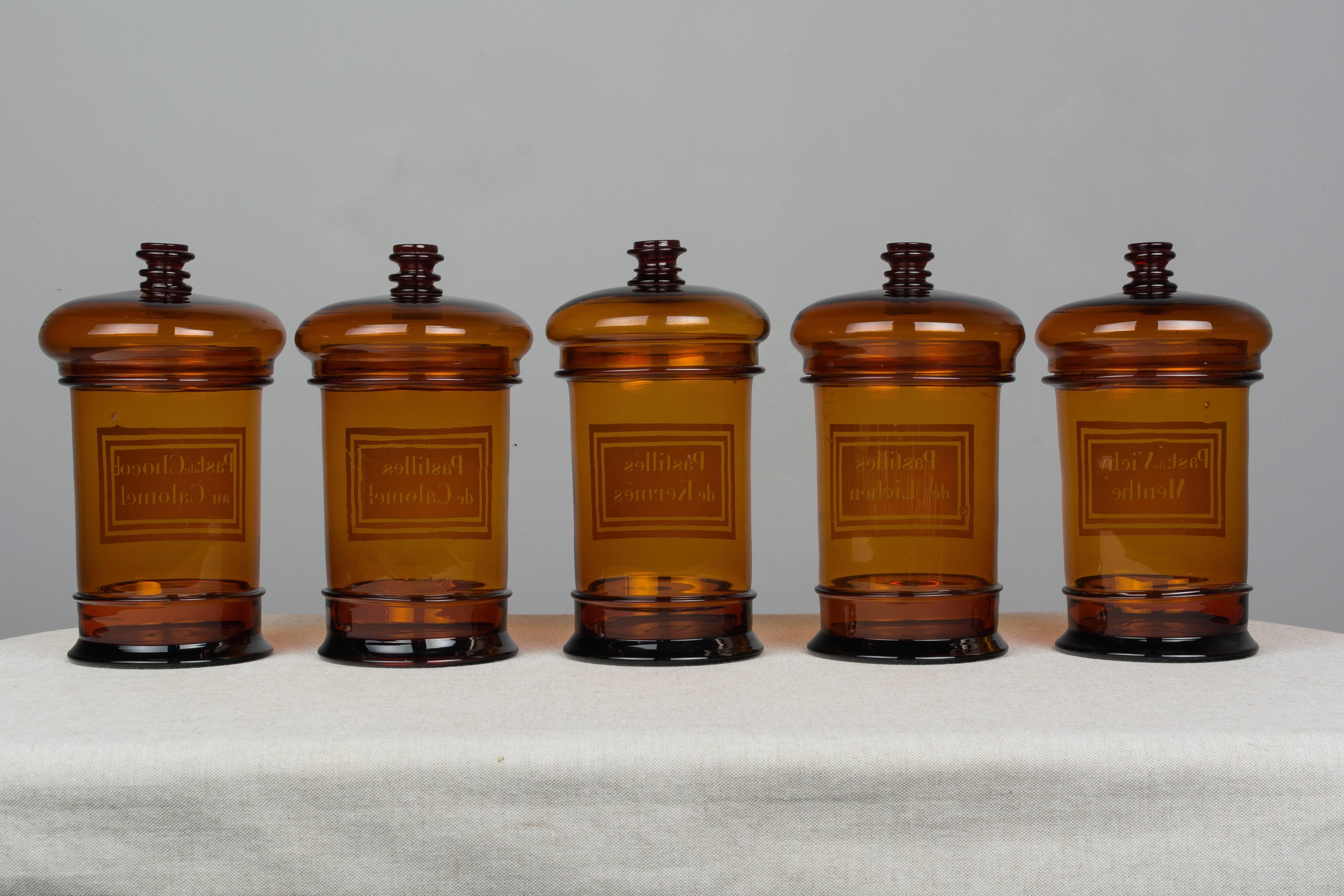 French Provincial Set of Five 19th Century French Apothecary Jars
