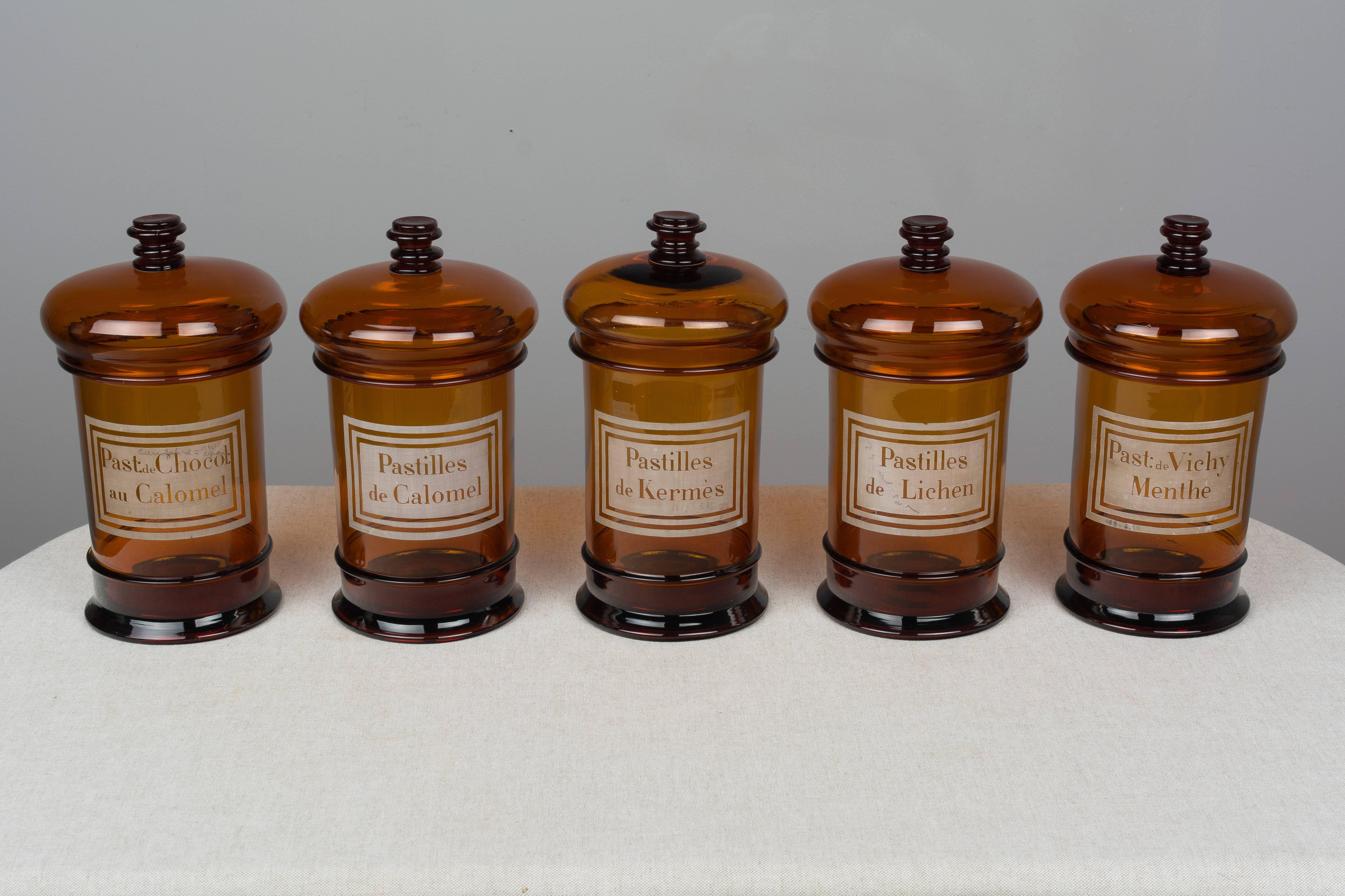 Glass Set of Five 19th Century French Apothecary Jars