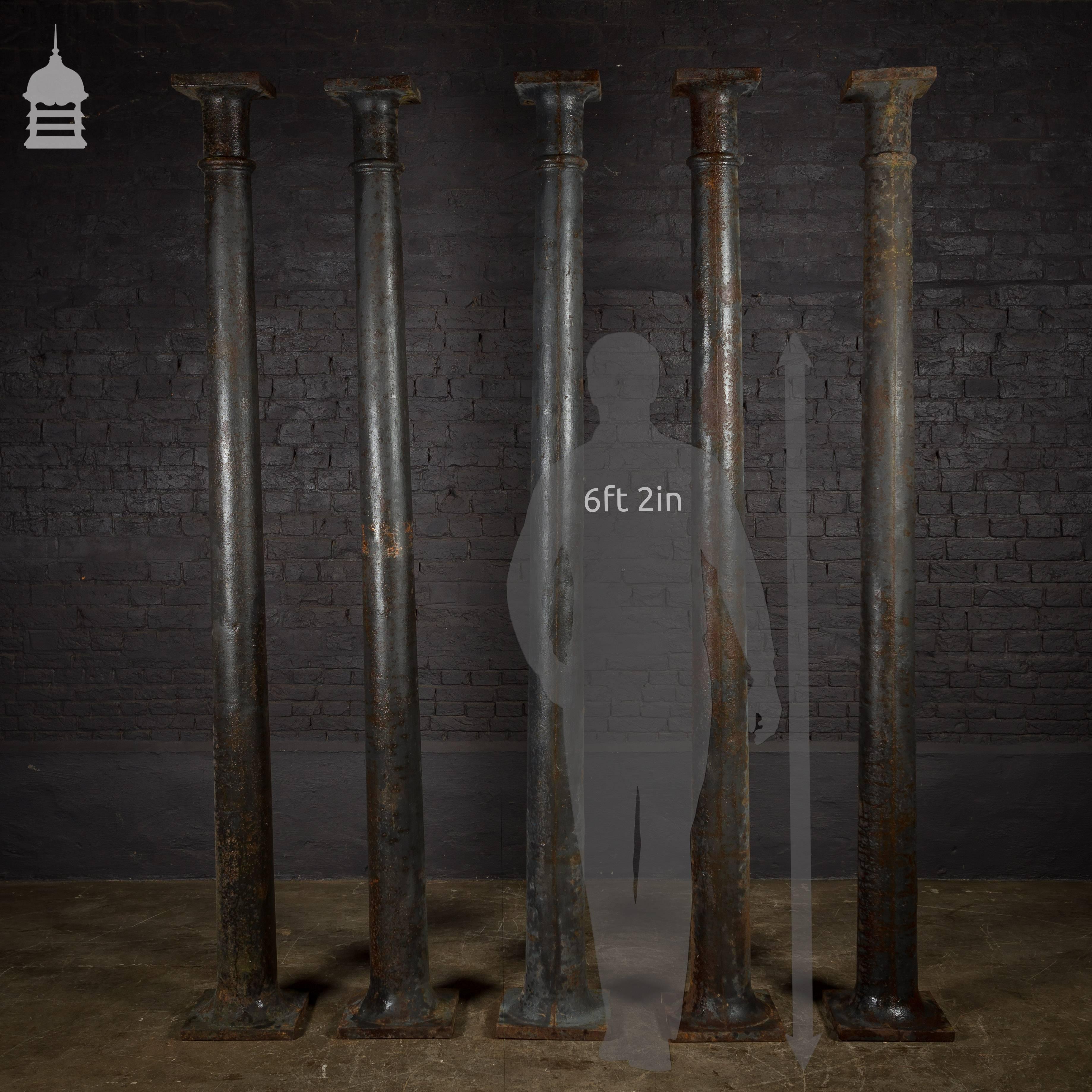 Set of five 19th century industrial cast iron columns, pillars, stanchions.