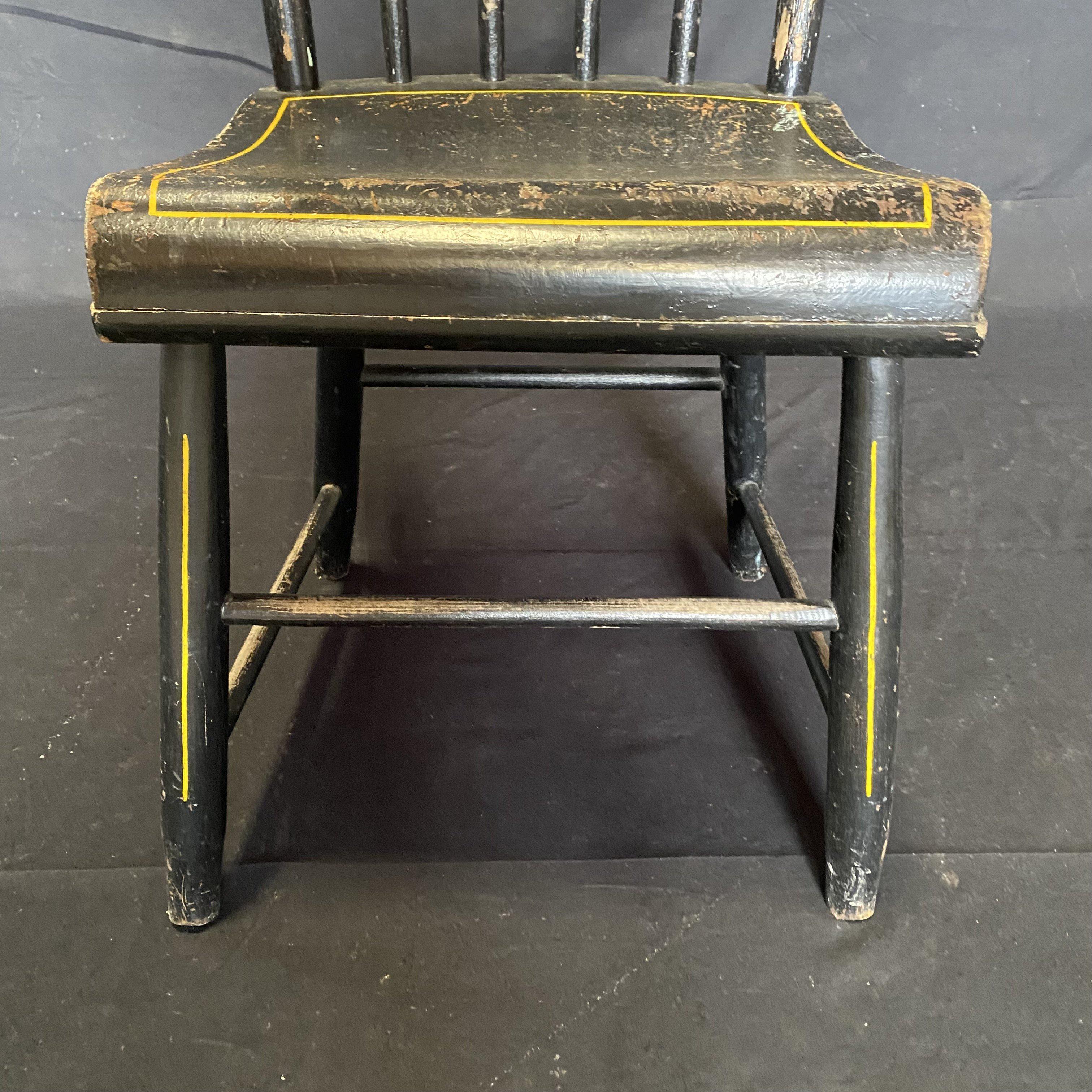Set of Five 19th Century Plank Seated Dining Chairs with Original Black Paint For Sale 3