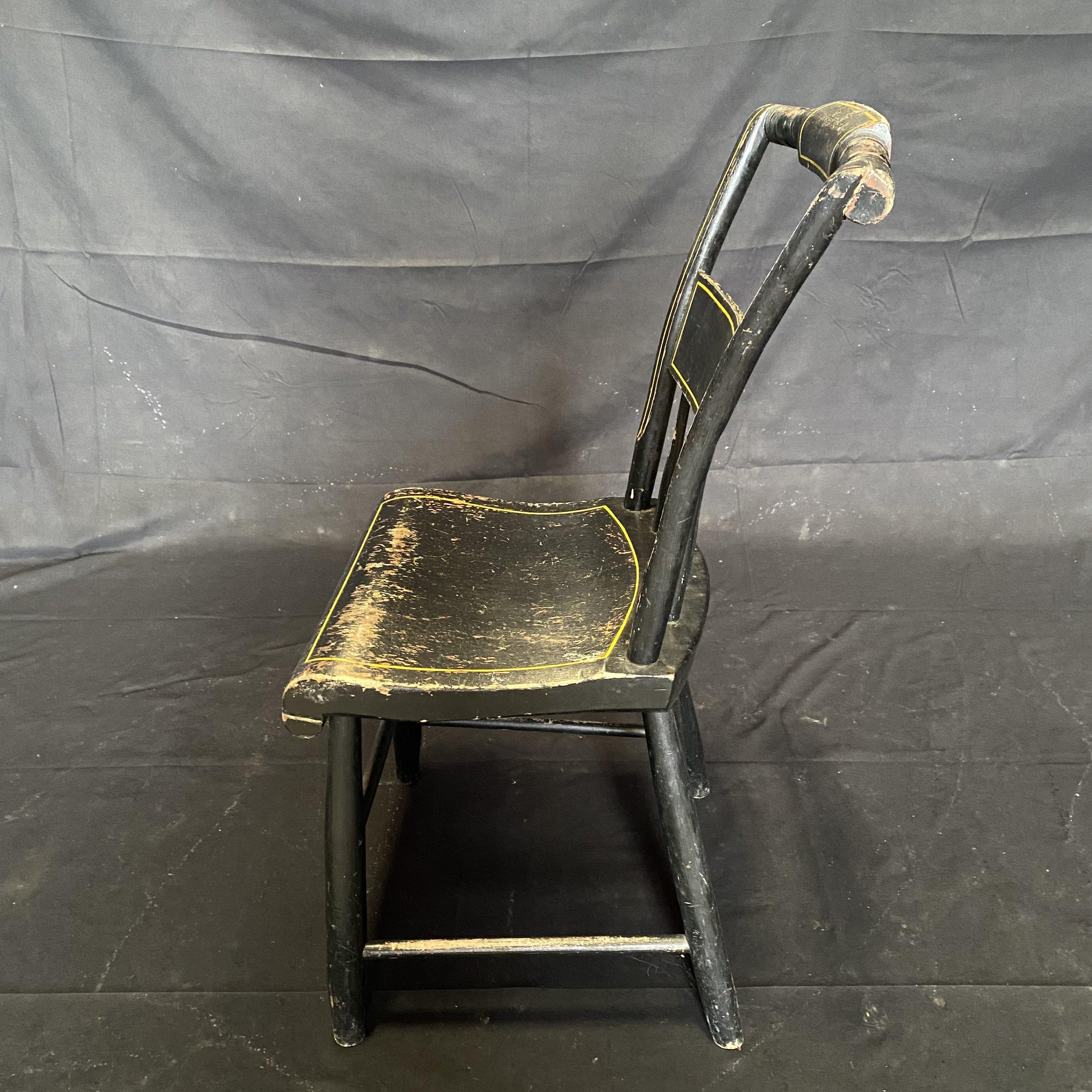 Set of Five 19th Century Plank Seated Dining Chairs with Original Black Paint For Sale 7