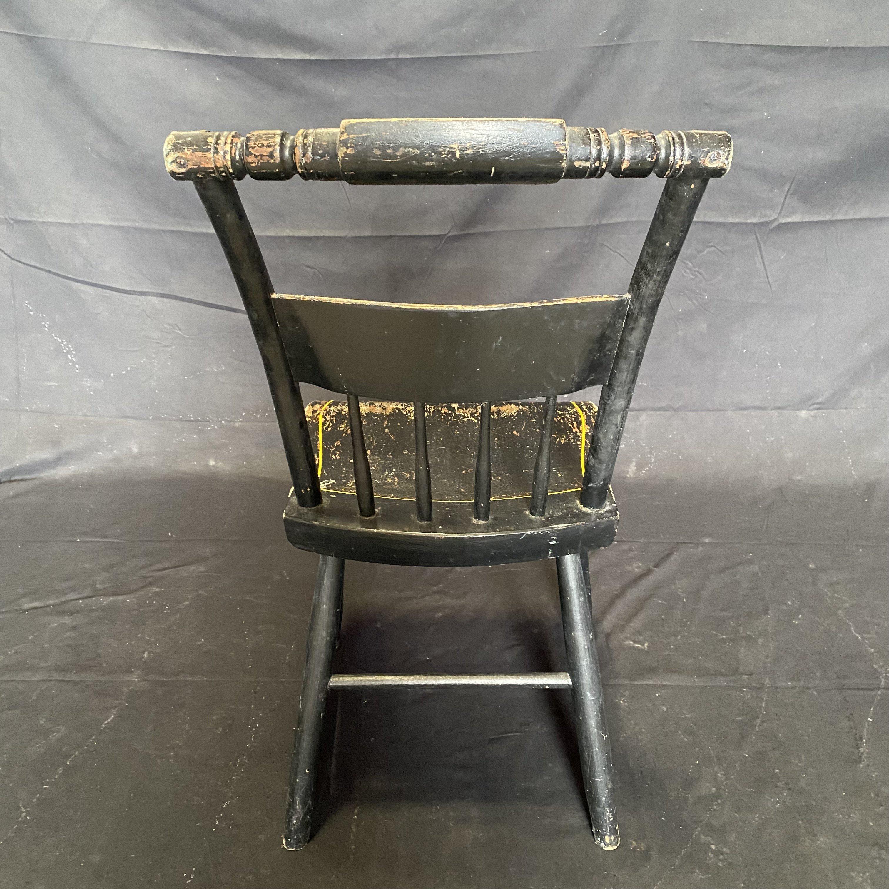 Set of Five 19th Century Plank Seated Dining Chairs with Original Black Paint For Sale 9