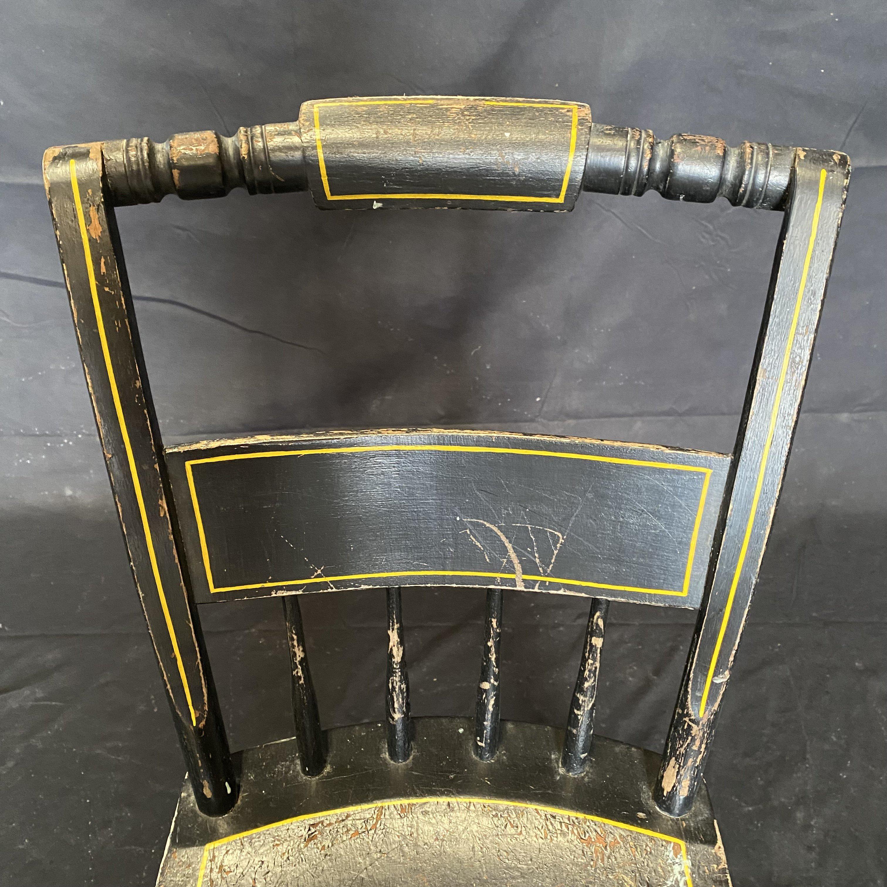 Set of Five 19th Century Plank Seated Dining Chairs with Original Black Paint For Sale 2