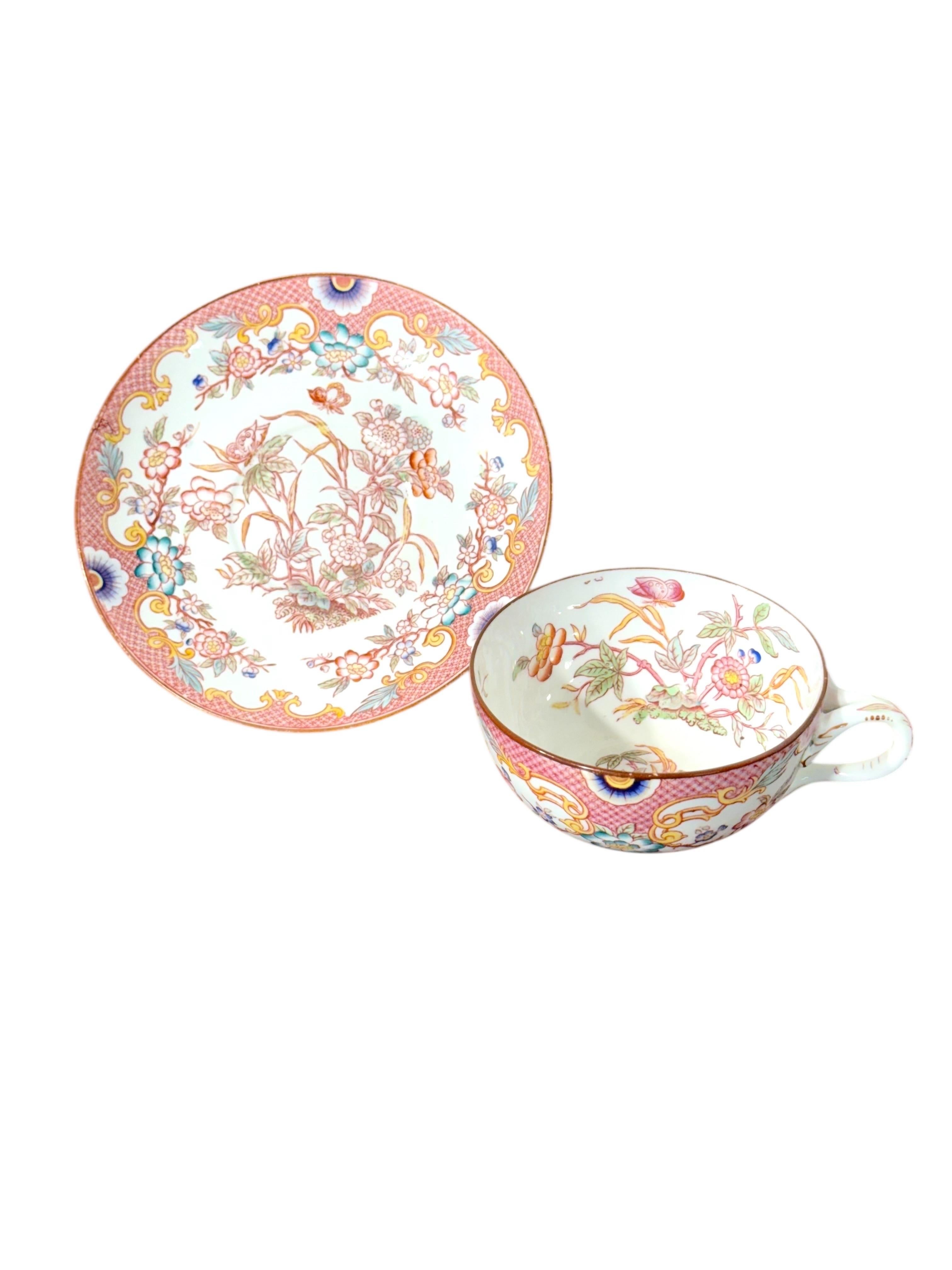 Set di cinque tazze e piattini policromi Samson Paris del XIX secolo in vendita 2