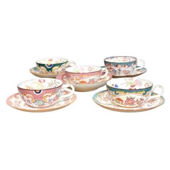 Set of Five 19th-Century Samson Paris Polychrome Cups 
Saucers