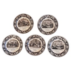 Antique Set of Five 19th Century Transferware Plates