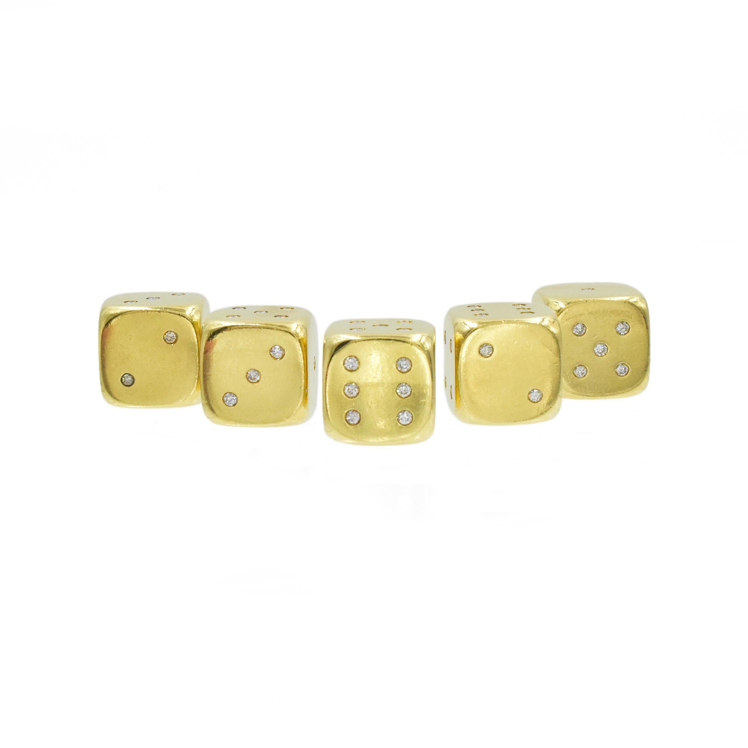 Artist Set of Five 22k Yellow Gold and Diamond Dice
