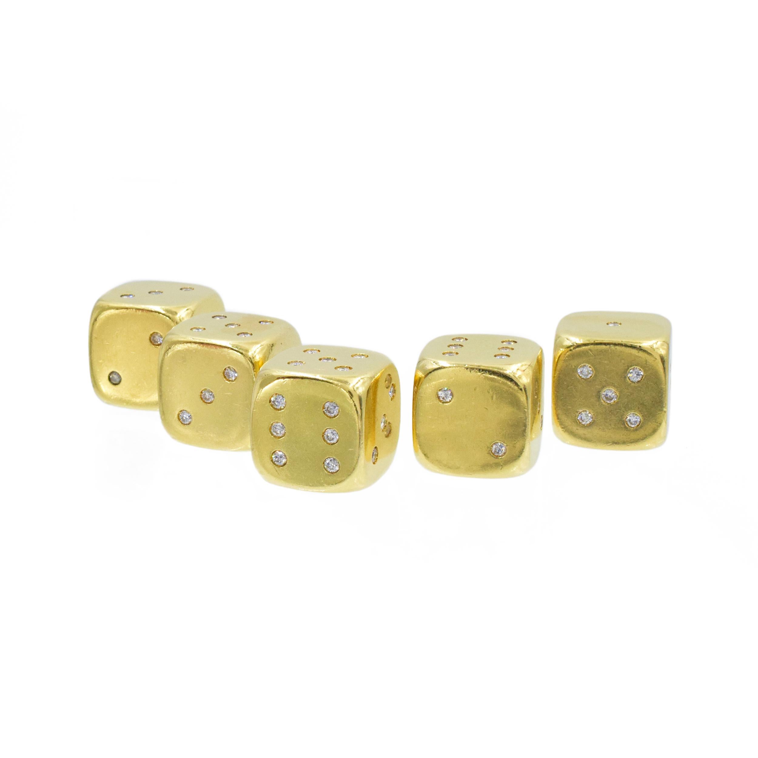 Set of Five 22k Yellow Gold and Diamond Dice In Excellent Condition In New York, NY