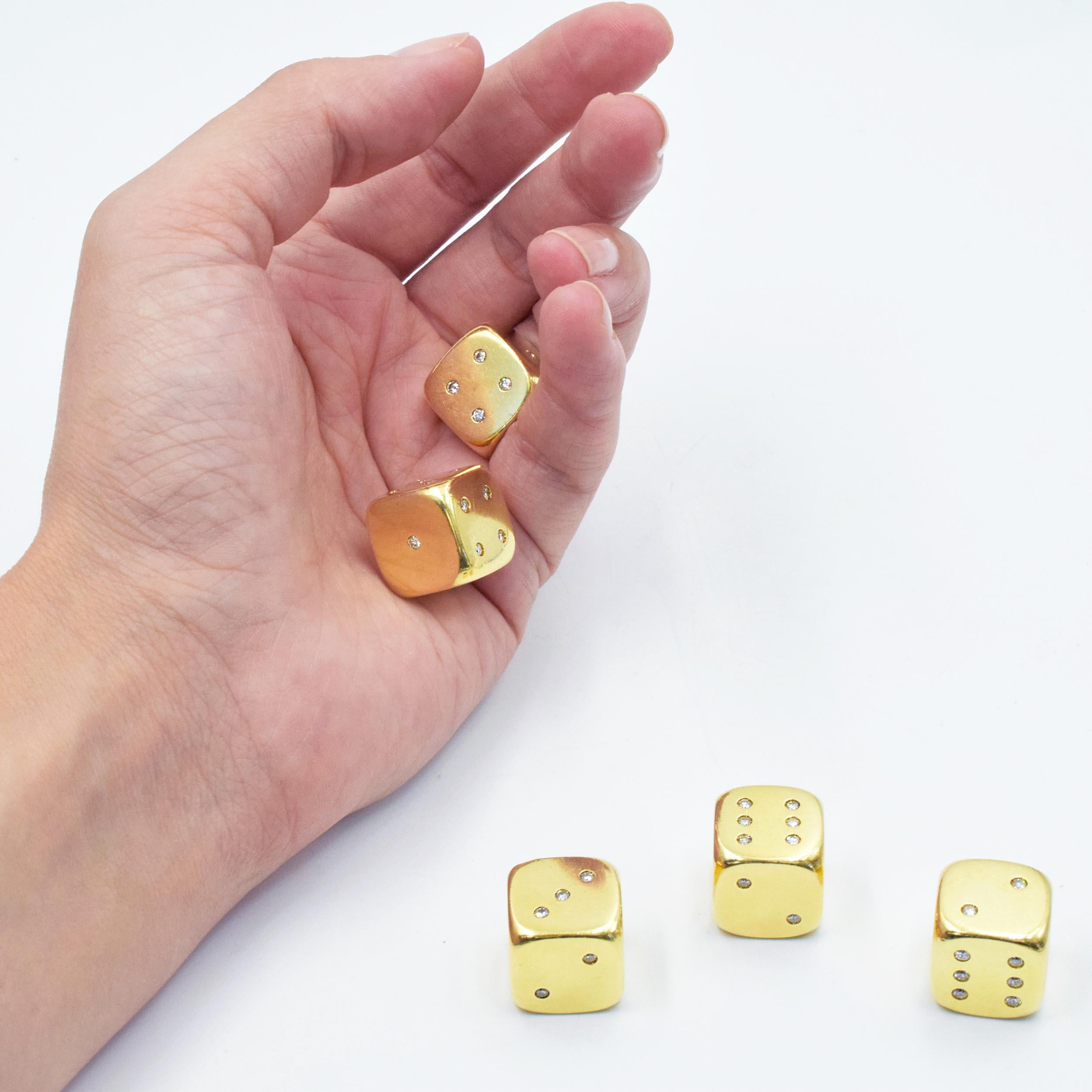 Women's or Men's Set of Five 22k Yellow Gold and Diamond Dice
