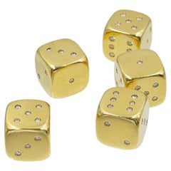 Vintage Set of Five 22k Yellow Gold and Diamond Dice