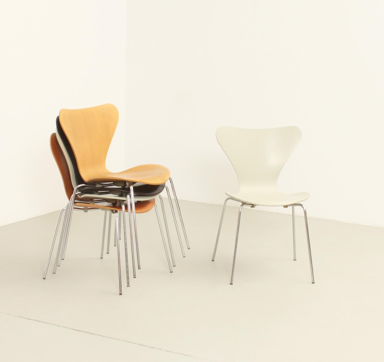 Set of Five 3107 Chairs by Arne Jacobsen for Fritz Hansen 5