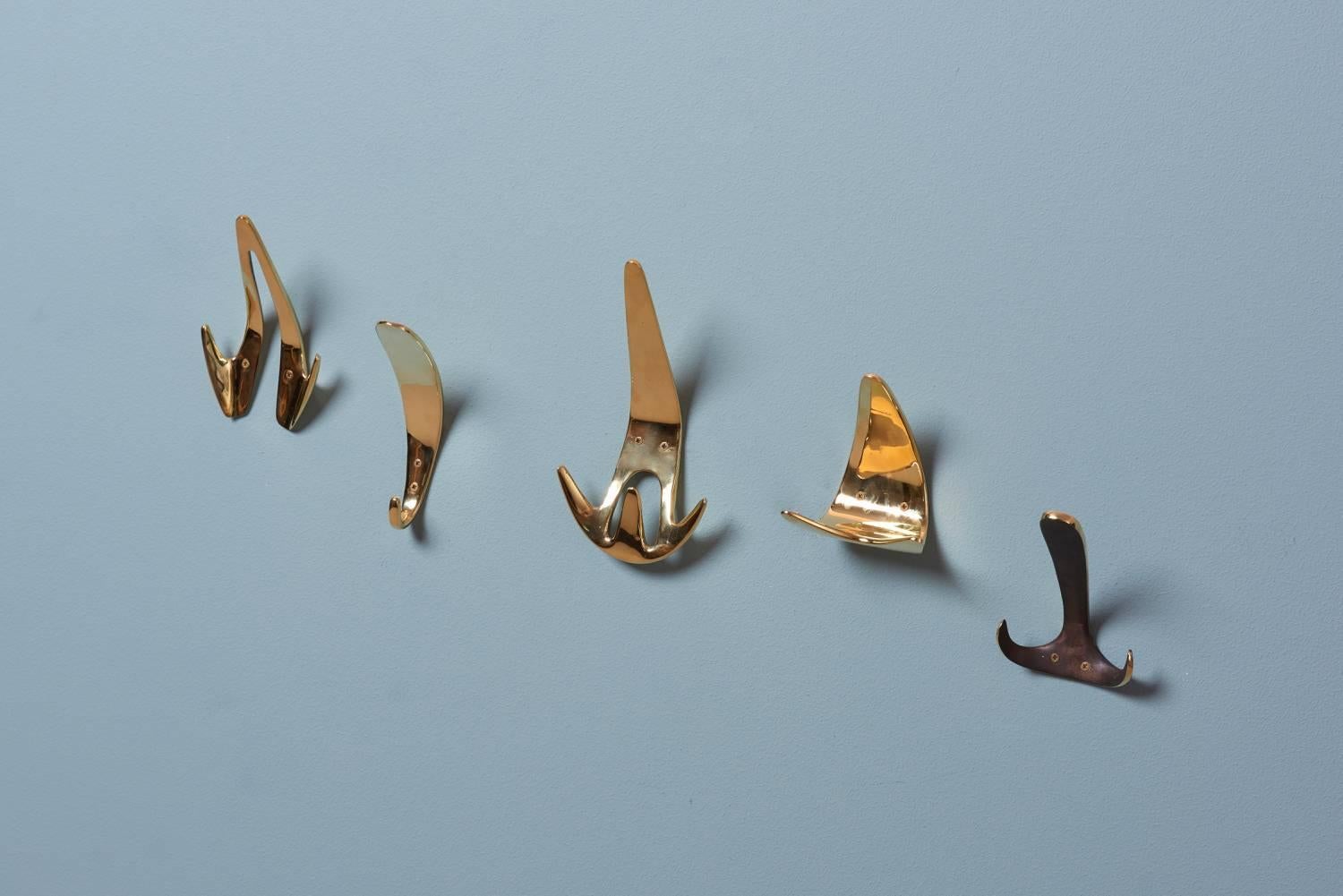 Austrian Set of Five #4086 Wall Hooks by Carl Auböck For Sale