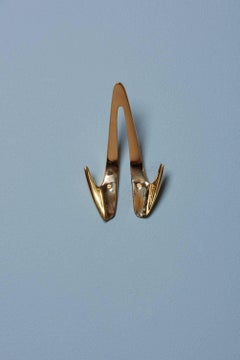 Set of 5 Mid-Century Modern Brass Wall Hooks, Austria, Polished